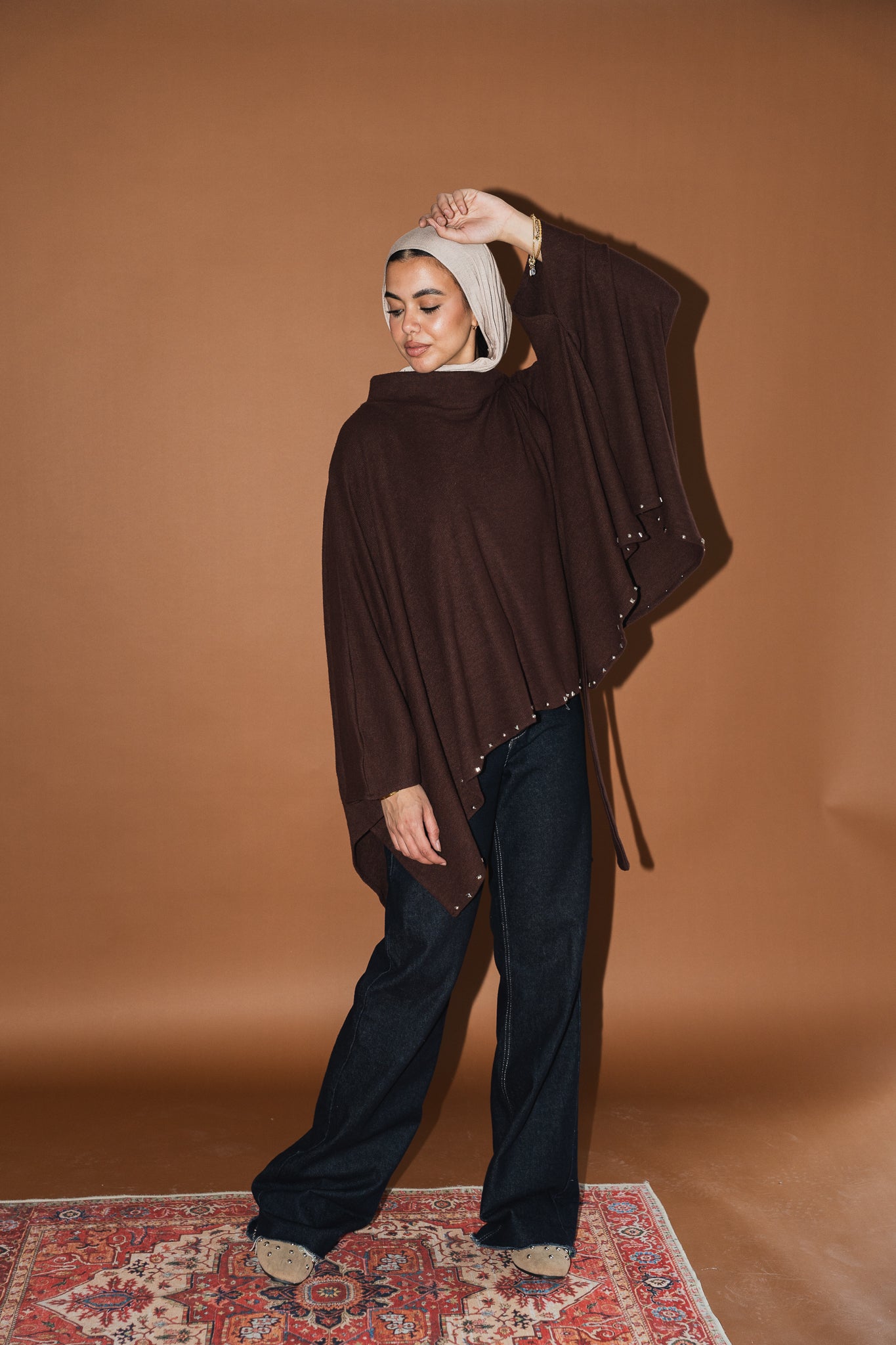 Studded Stardust Cape in Brown