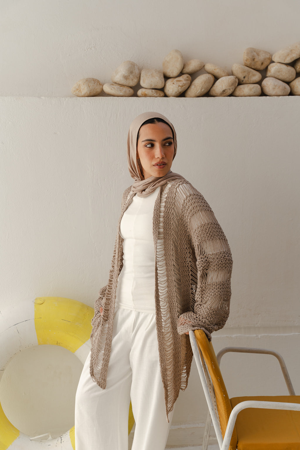 Coastal Crochet Cardigan in Cafe
