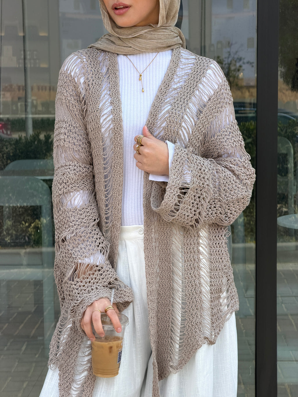 Coastal Crochet Cardigan in Cafe