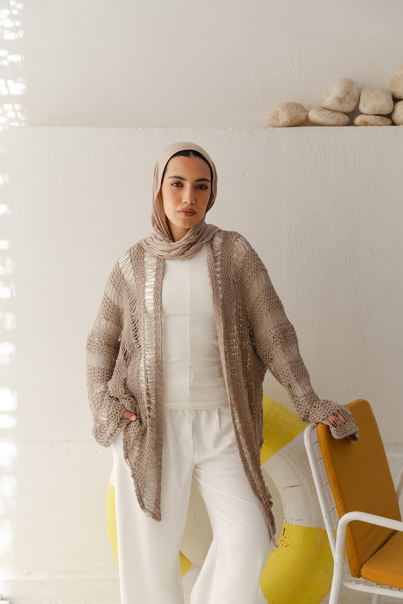 Coastal Crochet Cardigan in Cafe