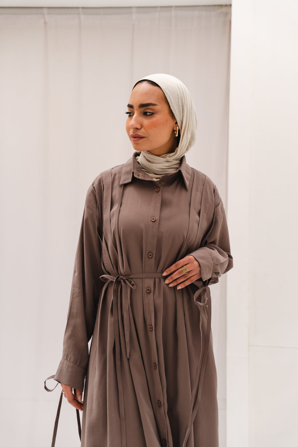 Golden Wave Shirt Dress in Cafe