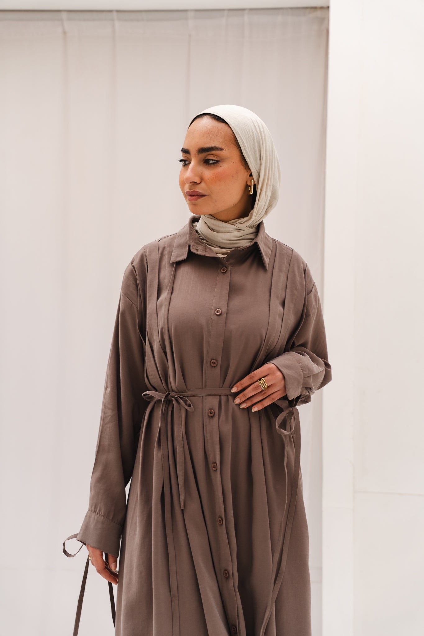 Golden Wave Shirt Dress in Cafe