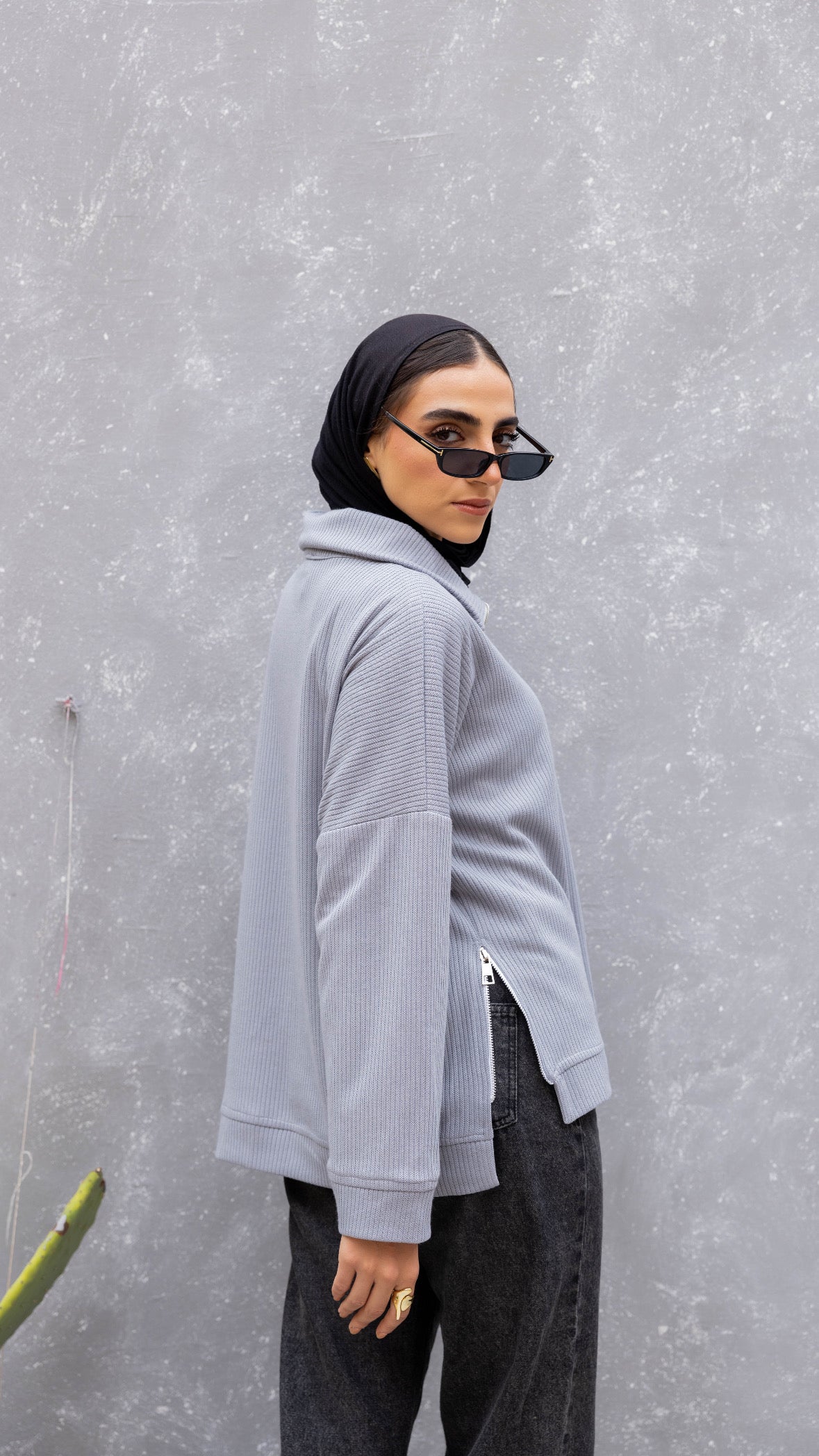 Zip-Up Sweater in Light Grey