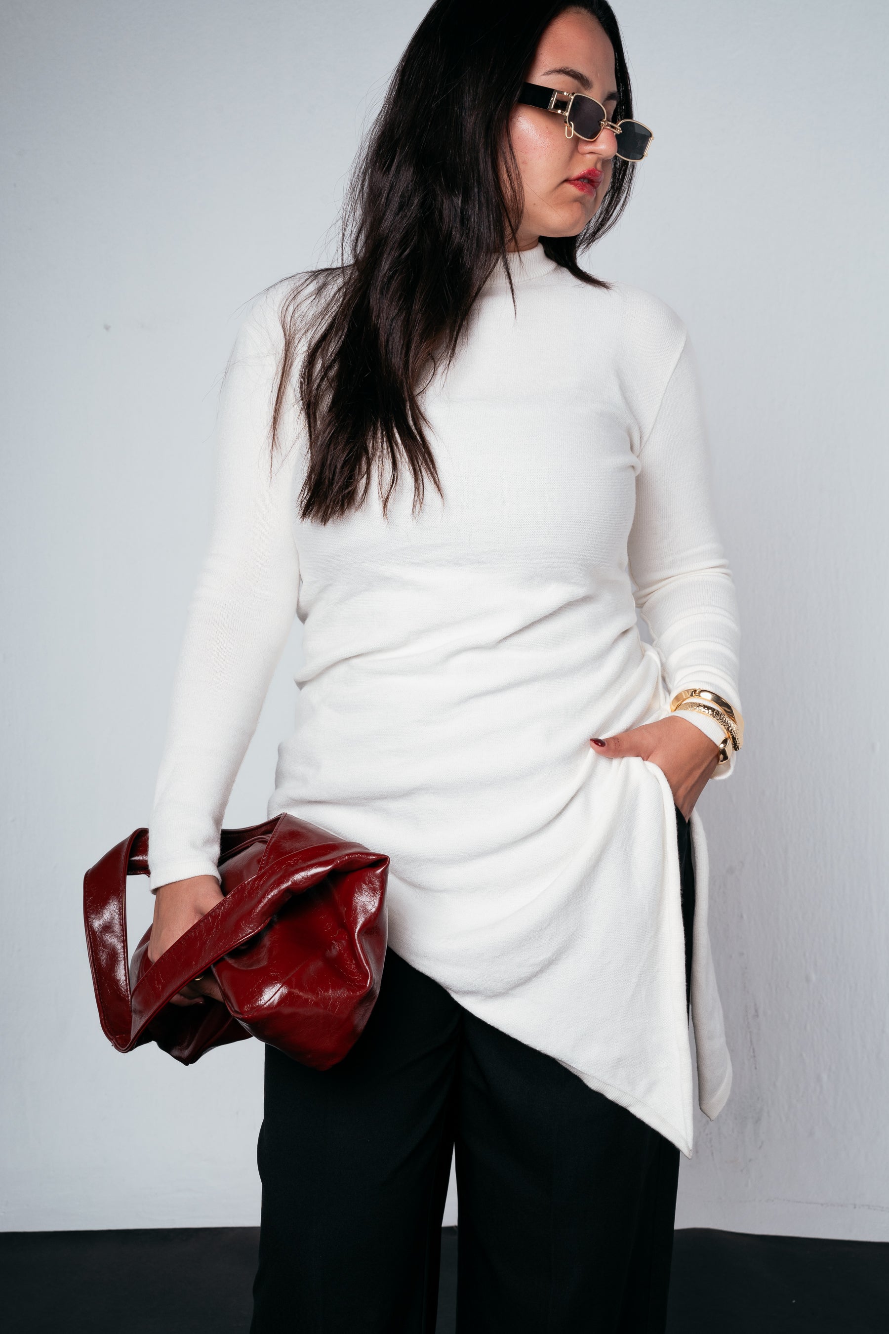 Warm Knit Asymmetrical Top in Off white