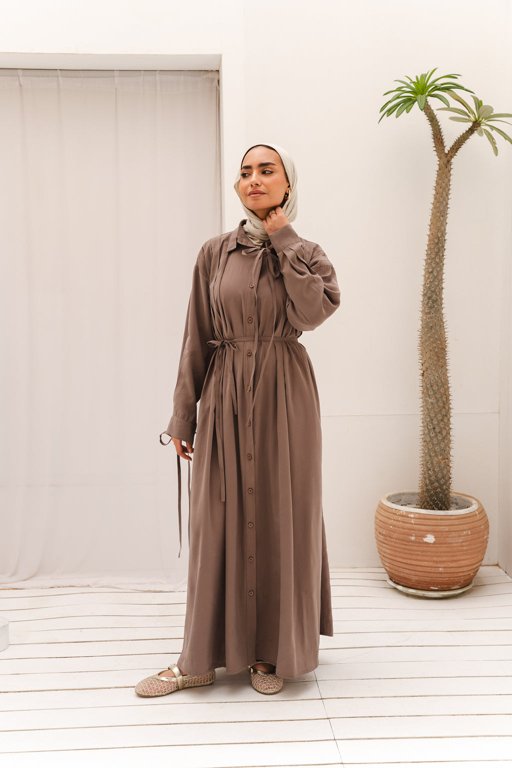 Golden Wave Shirt Dress in Cafe