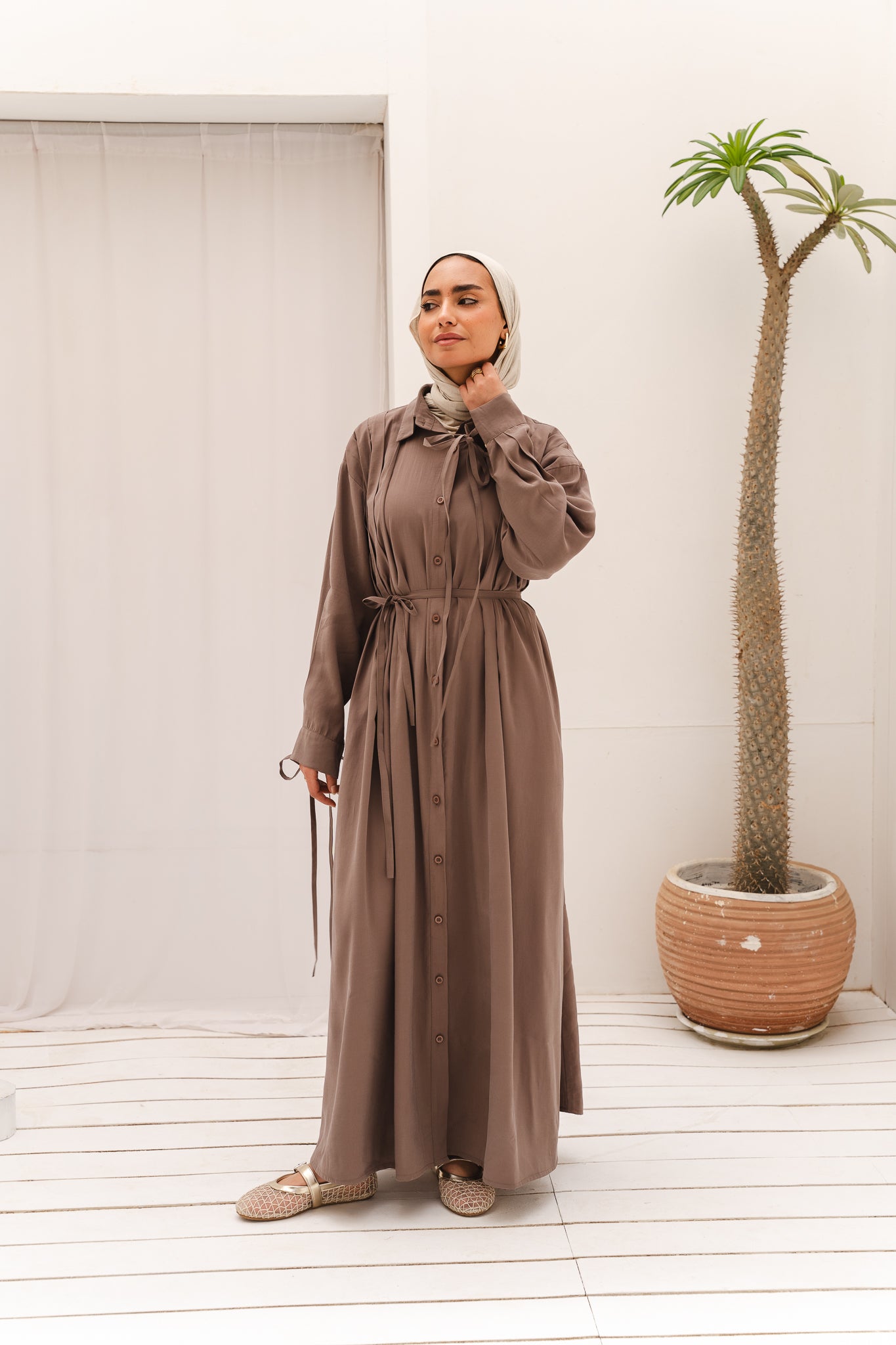 Golden Wave Shirt Dress in Cafe