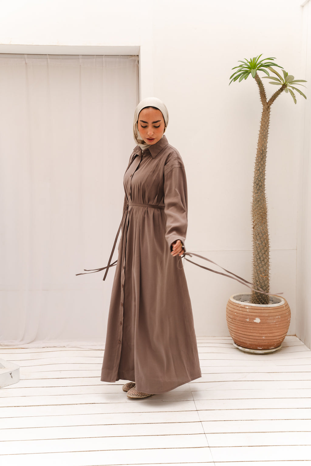 Golden Wave Shirt Dress in Cafe