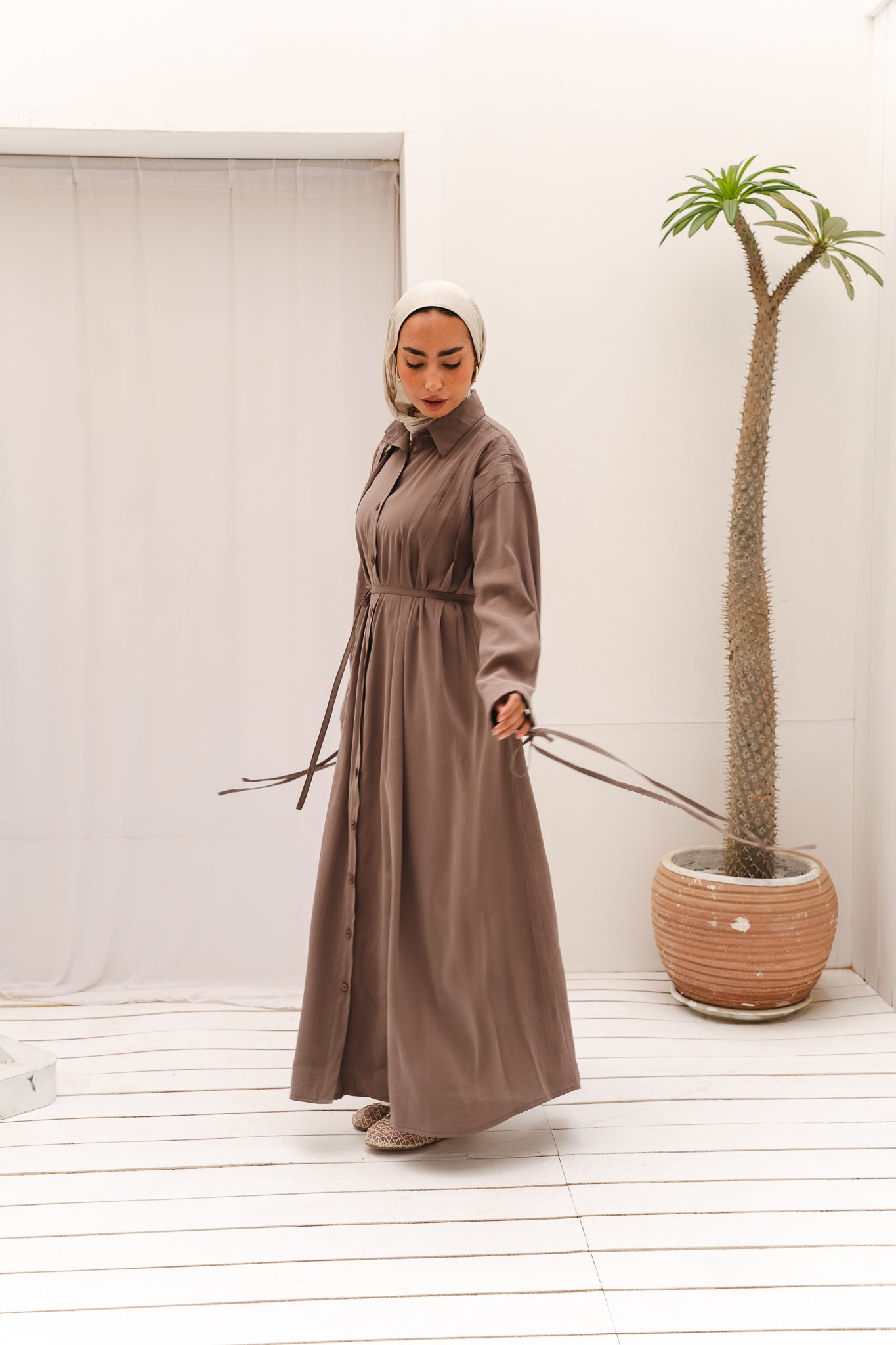 Golden Wave Shirt Dress in Cafe