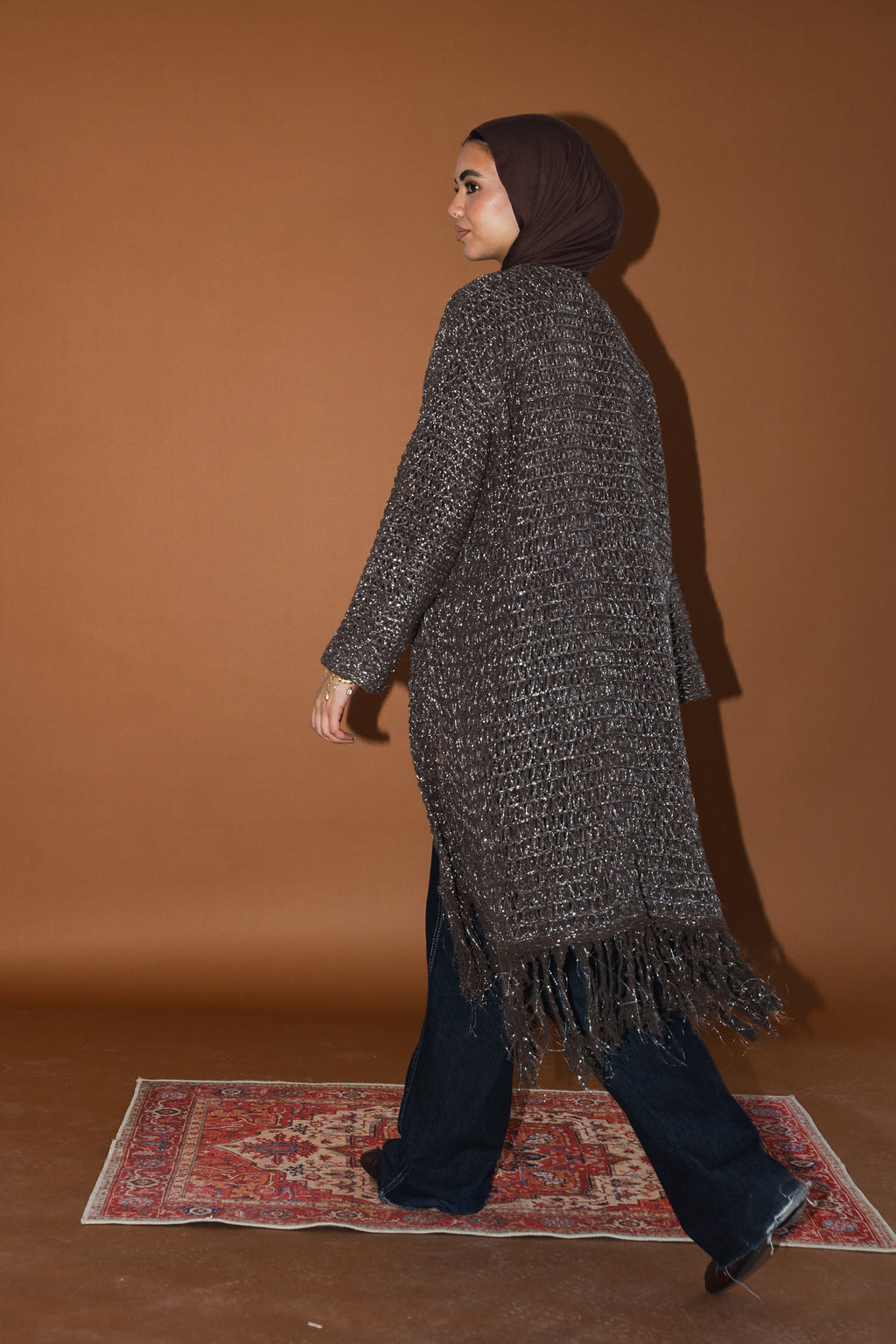 Threads of Charm Cardigan in Shimmer Brown