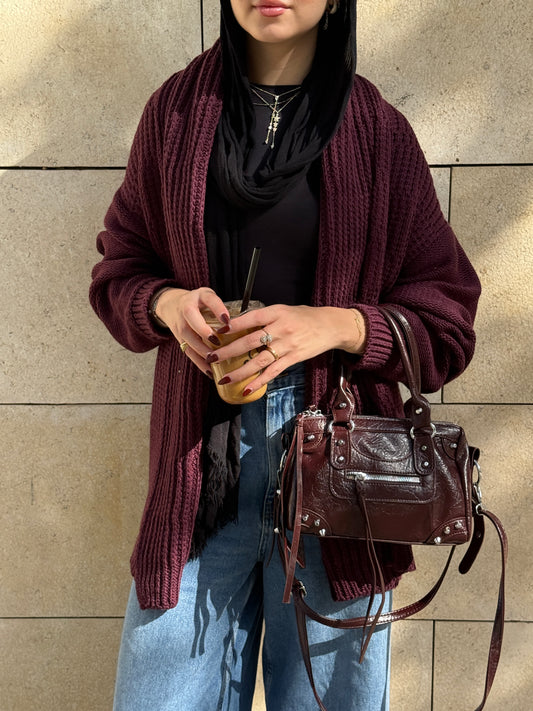 The Warm Hug Knit Cardigan in Burgundy