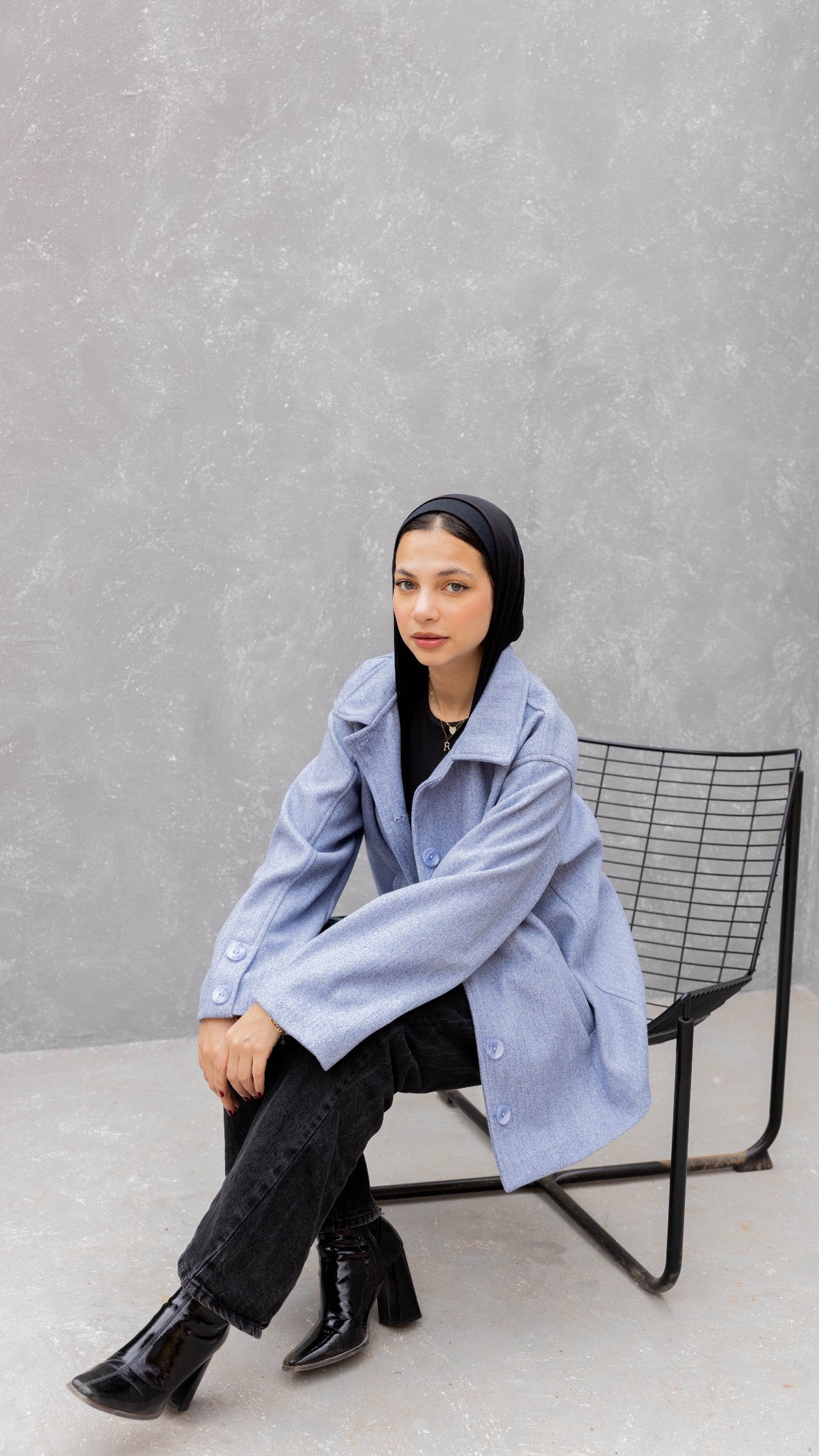 Short Felt Texture Coat in Denim Blue