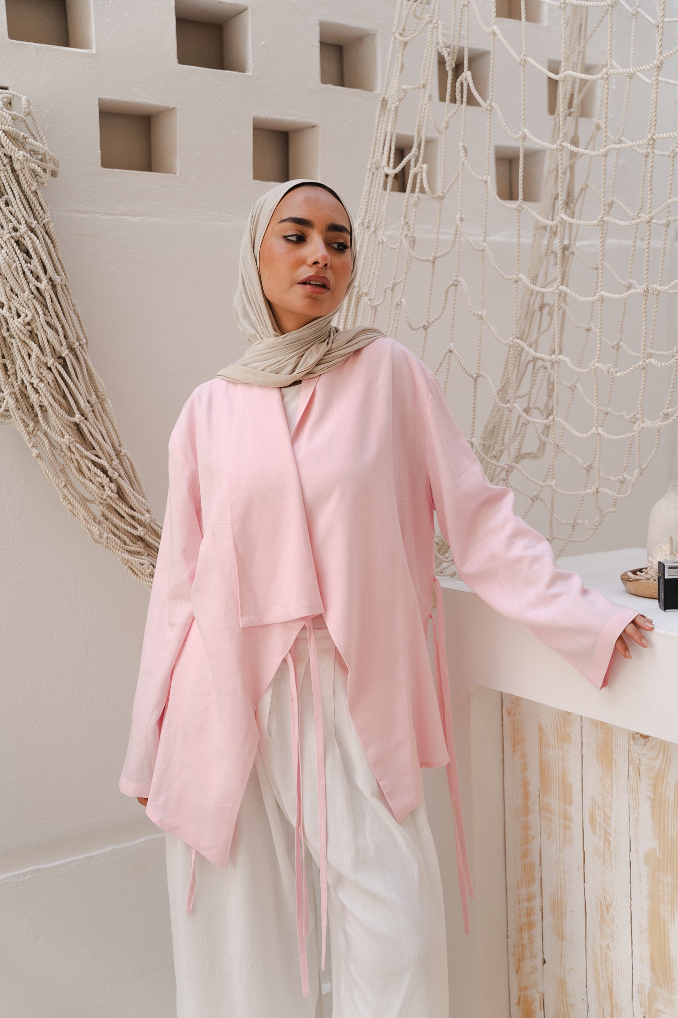 Side Tie Linen Top in Rose