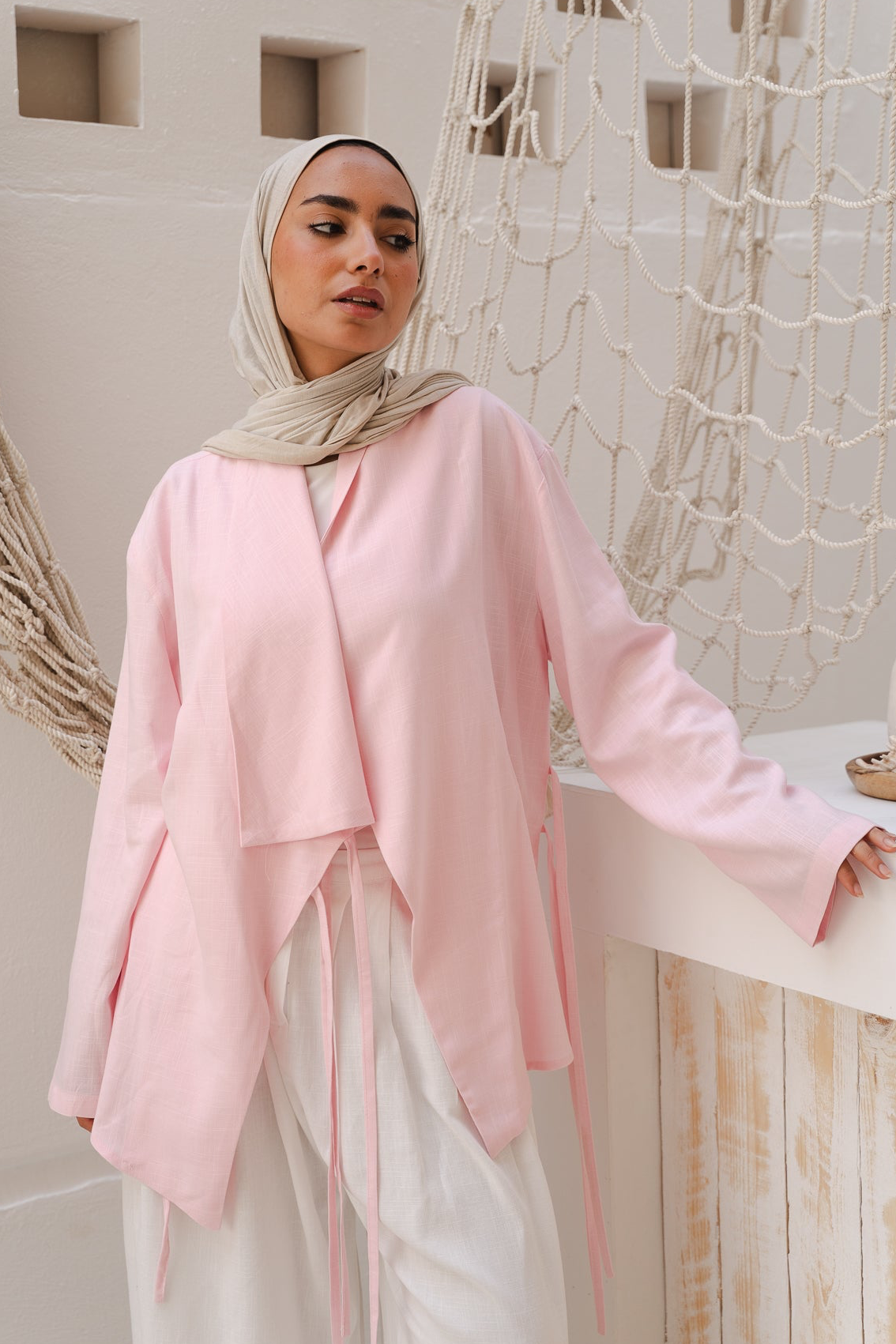 Side Tie Linen Top in Rose