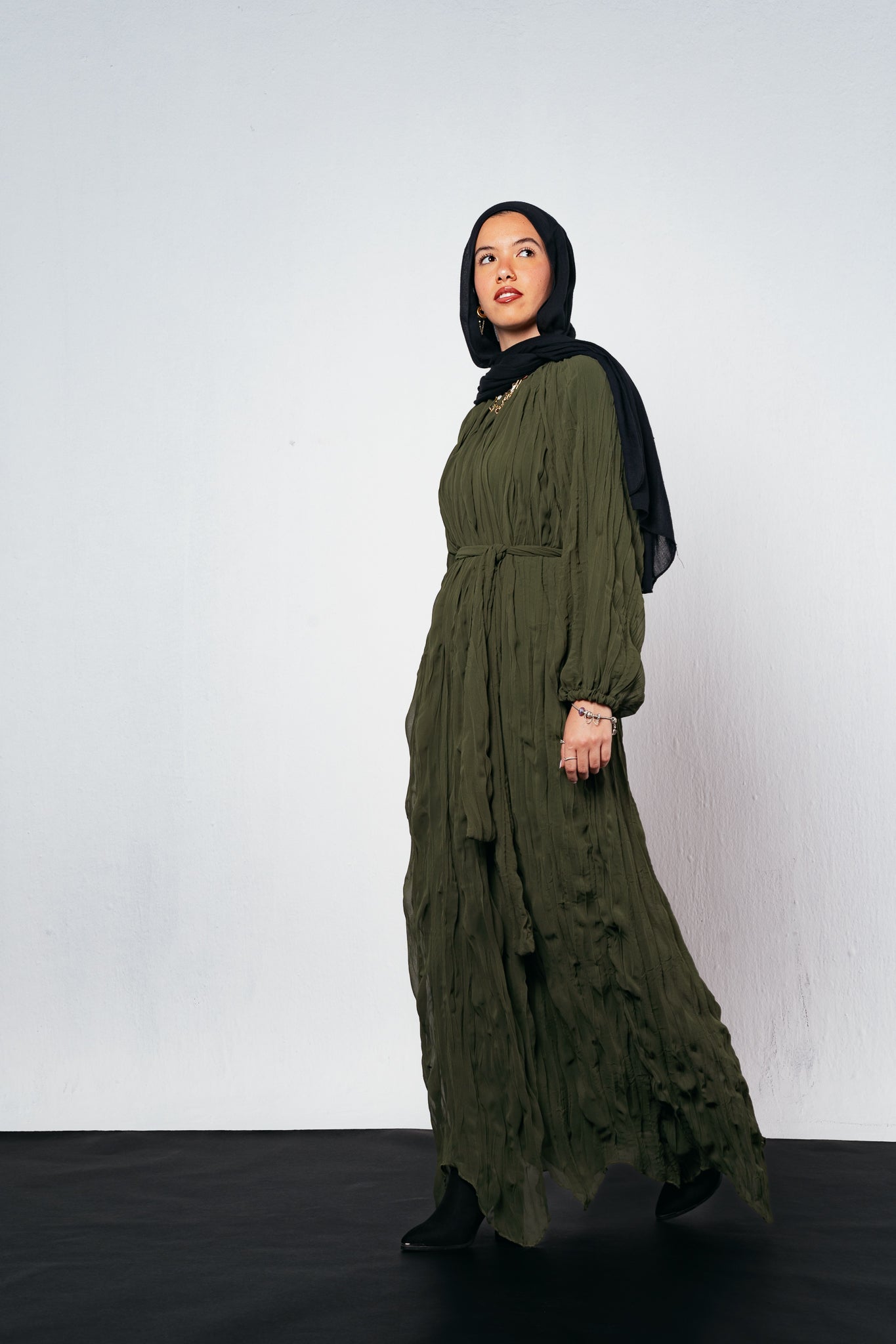 Nazly Crushed Dress in Olive