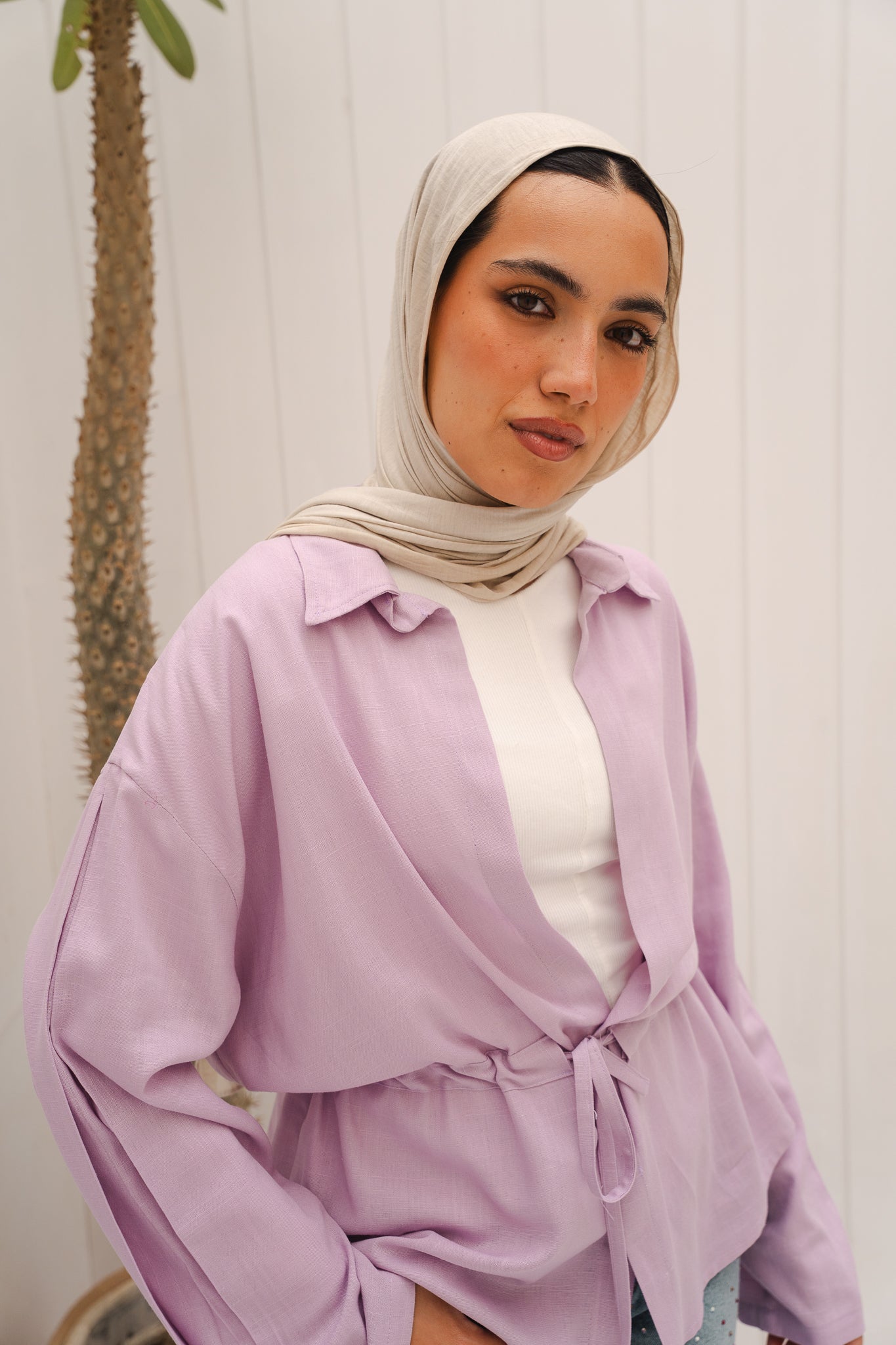 Slay You Girl Linen Top in Lilac