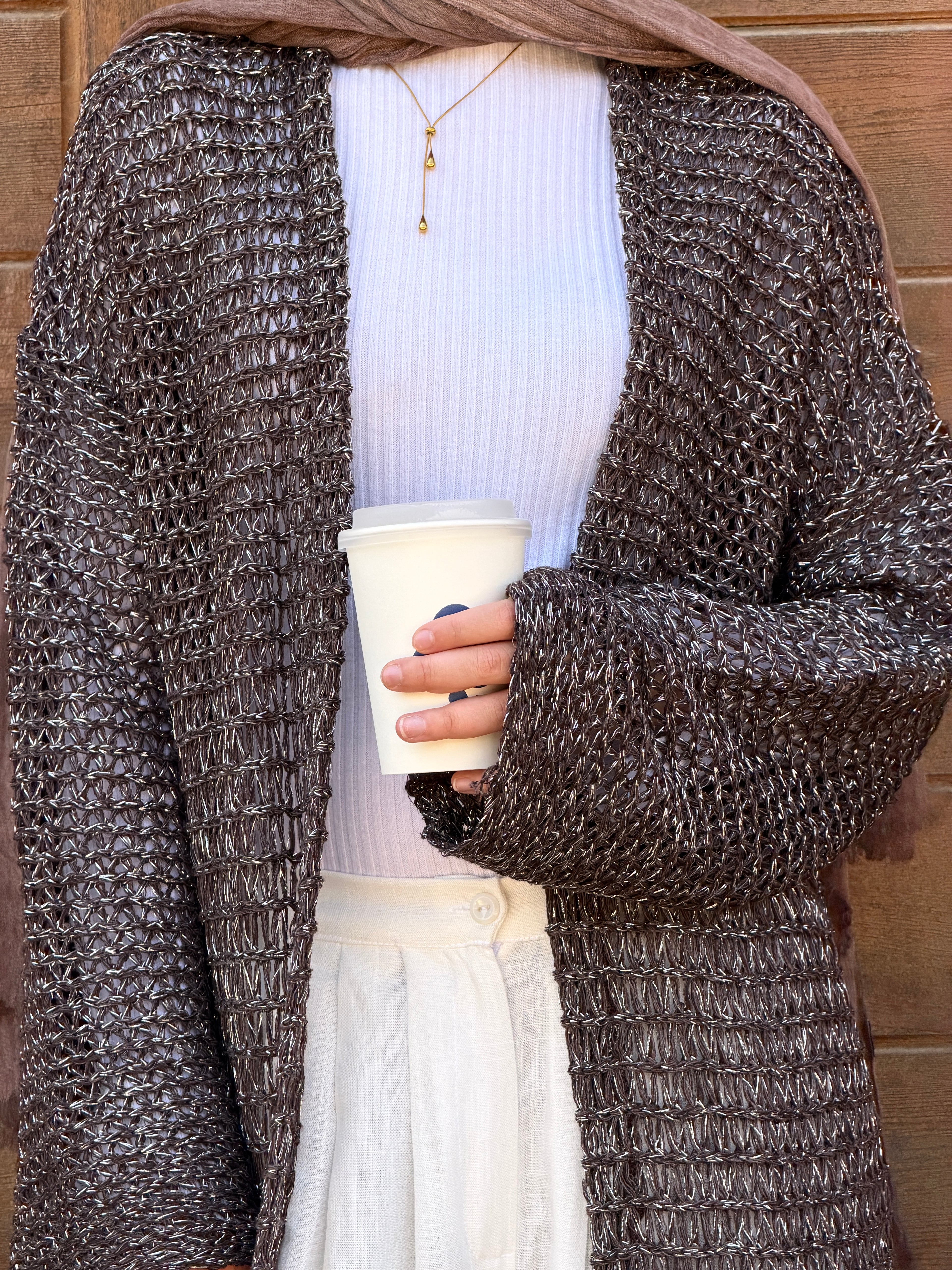 Threads of Charm Cardigan in Shimmer Brown