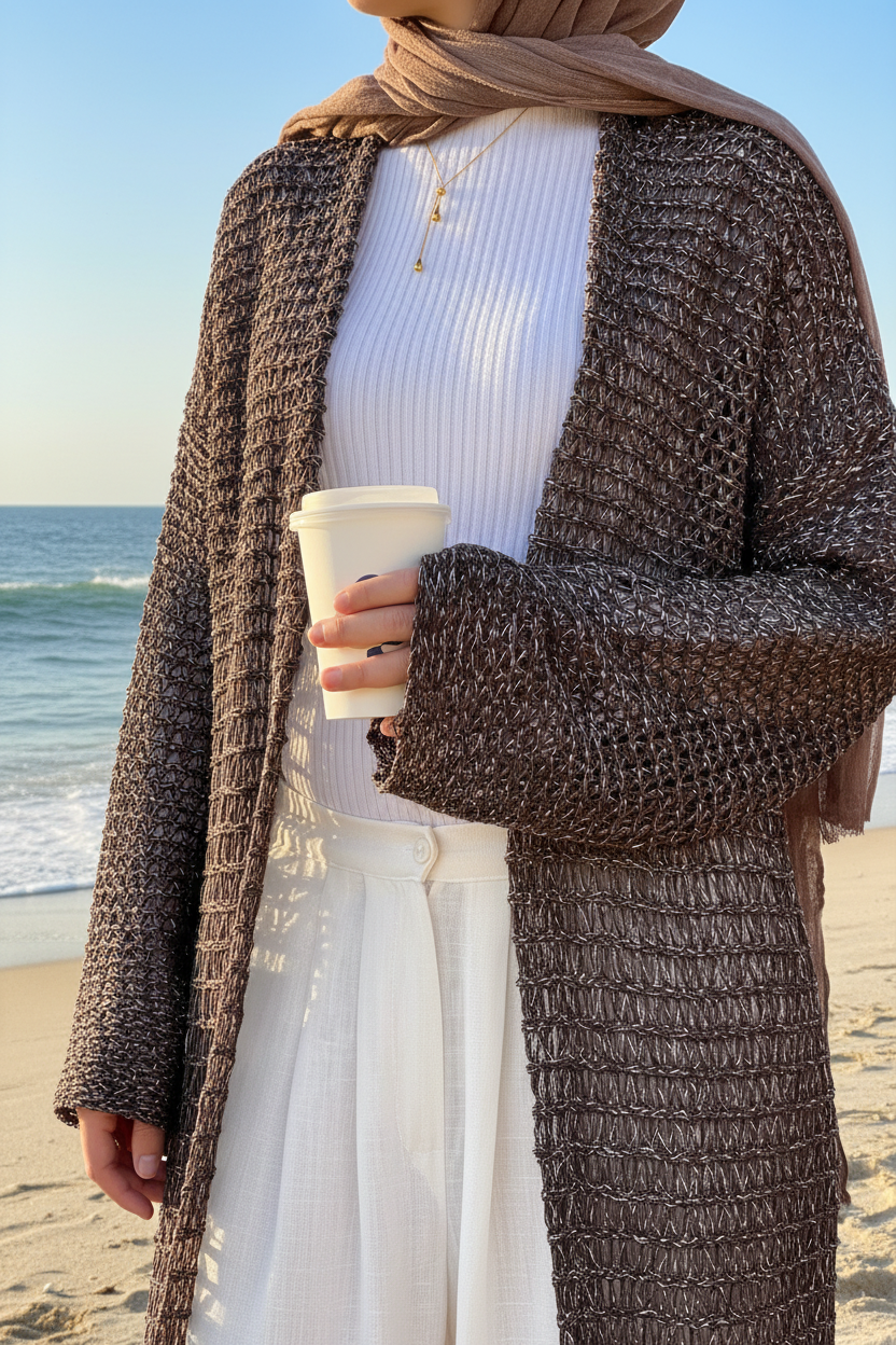 Threads of Charm Cardigan in Shimmer Brown