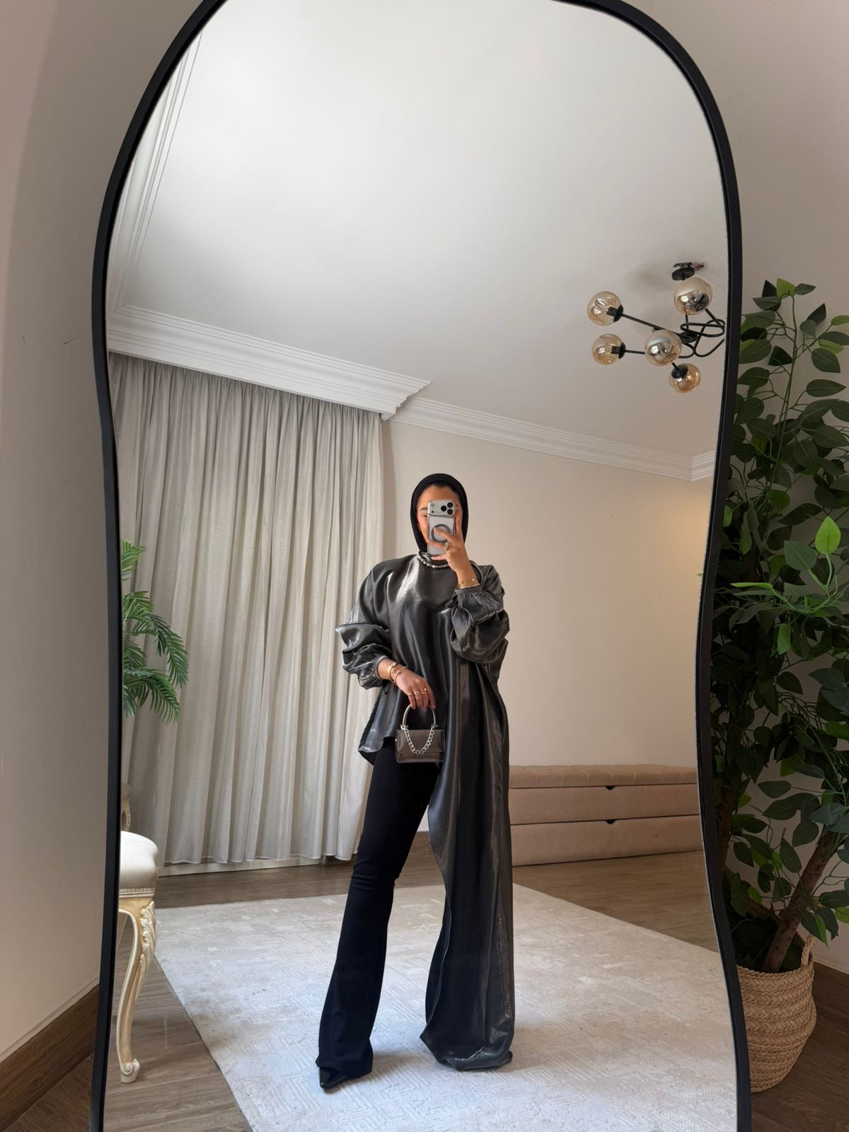 Asymmetrical Shimmer Top in Dark Grey