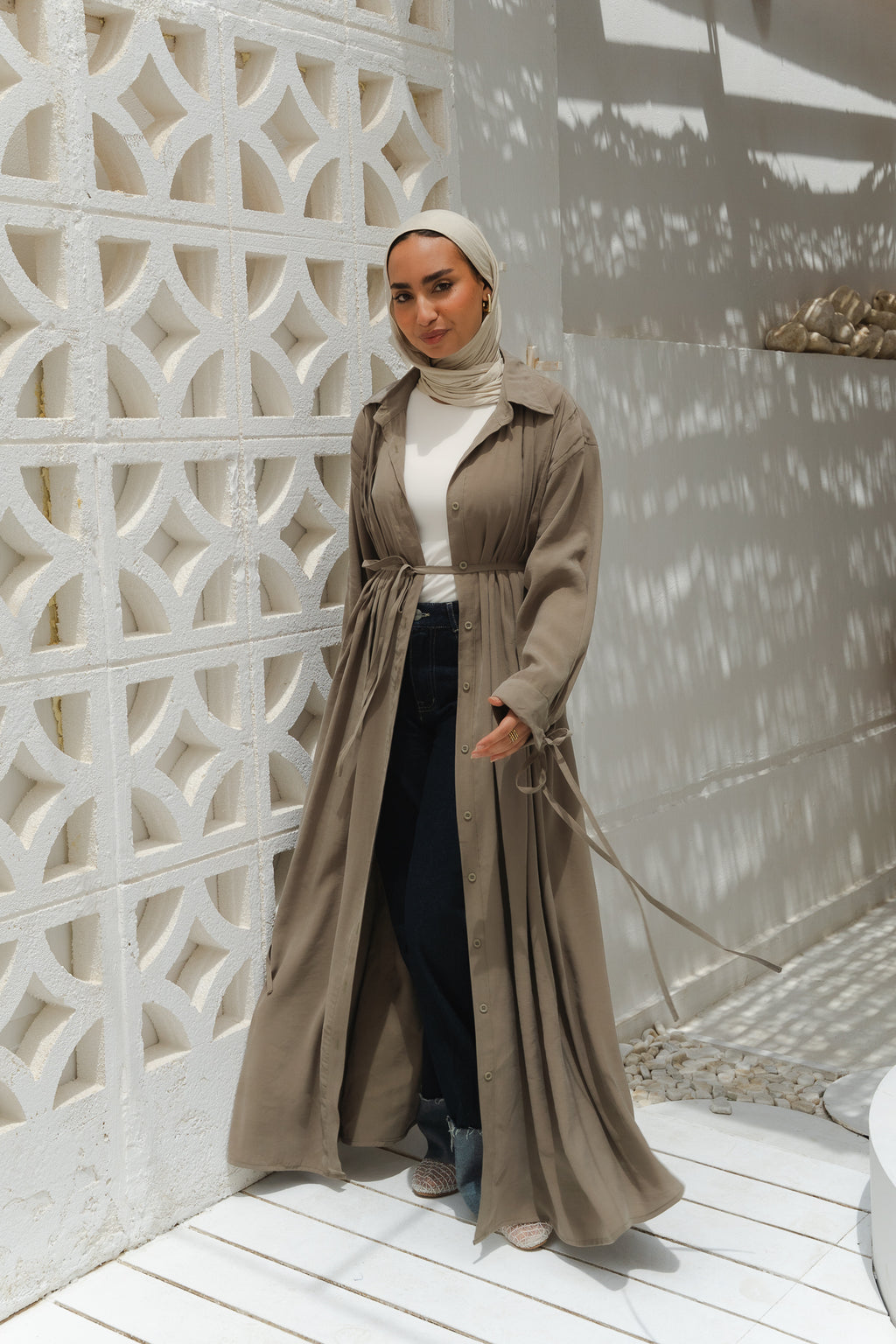 Golden Wave Shirt Dress in Sage