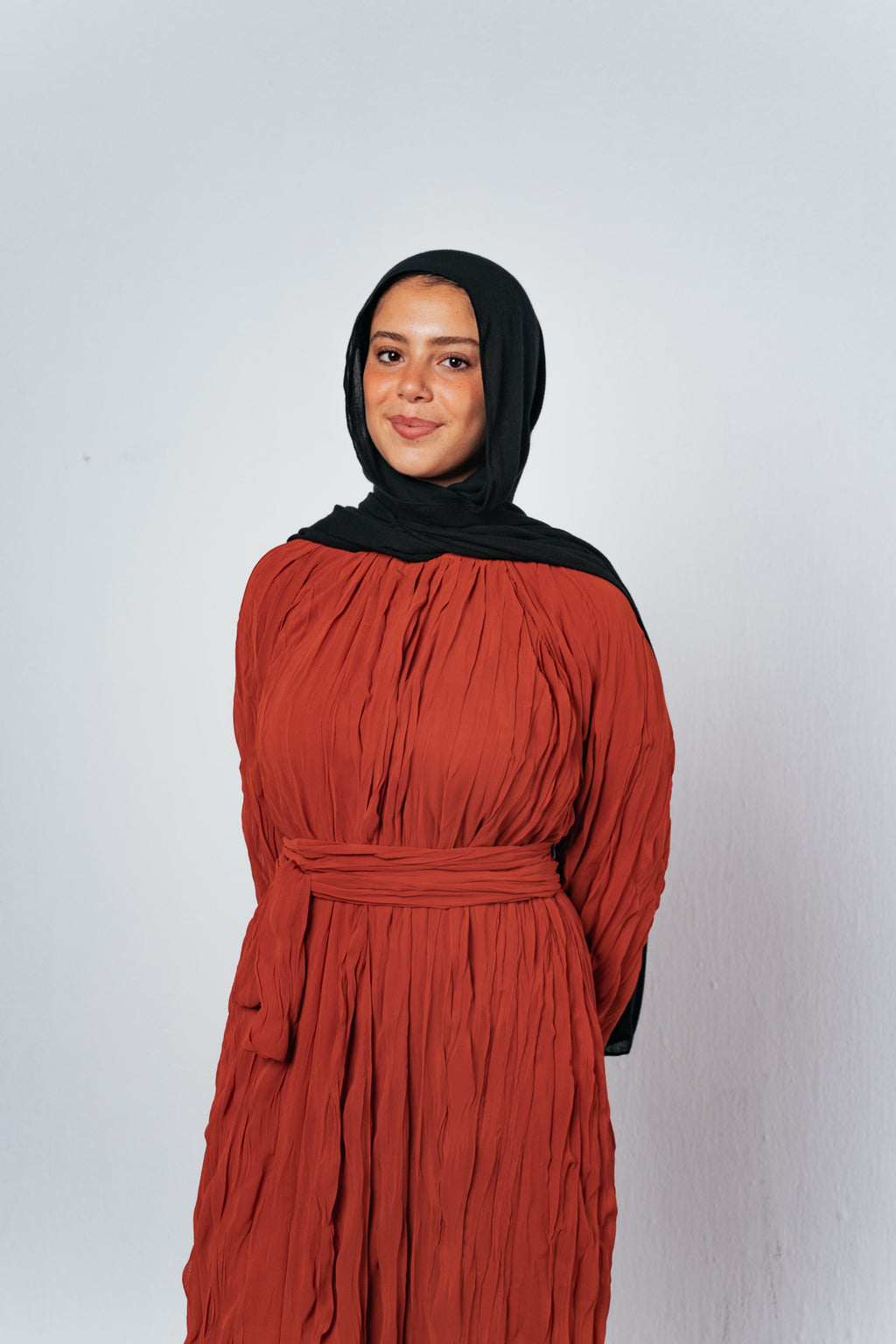 Nazly crushed dress in Rust