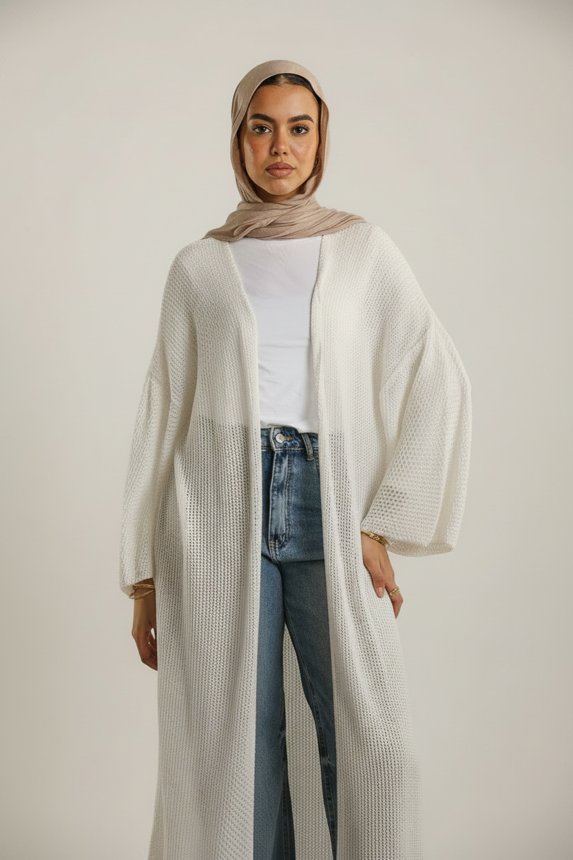 Cloud Waves Crochet Long Cardigan