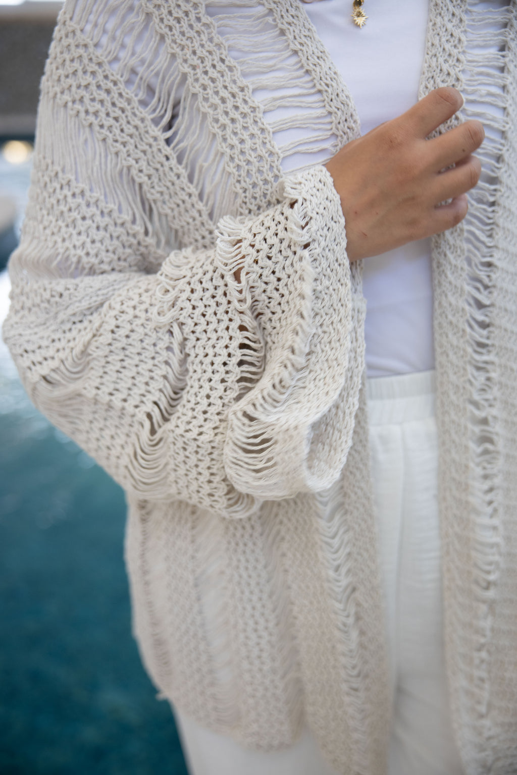 Coastal Crochet Cardigan in Off White