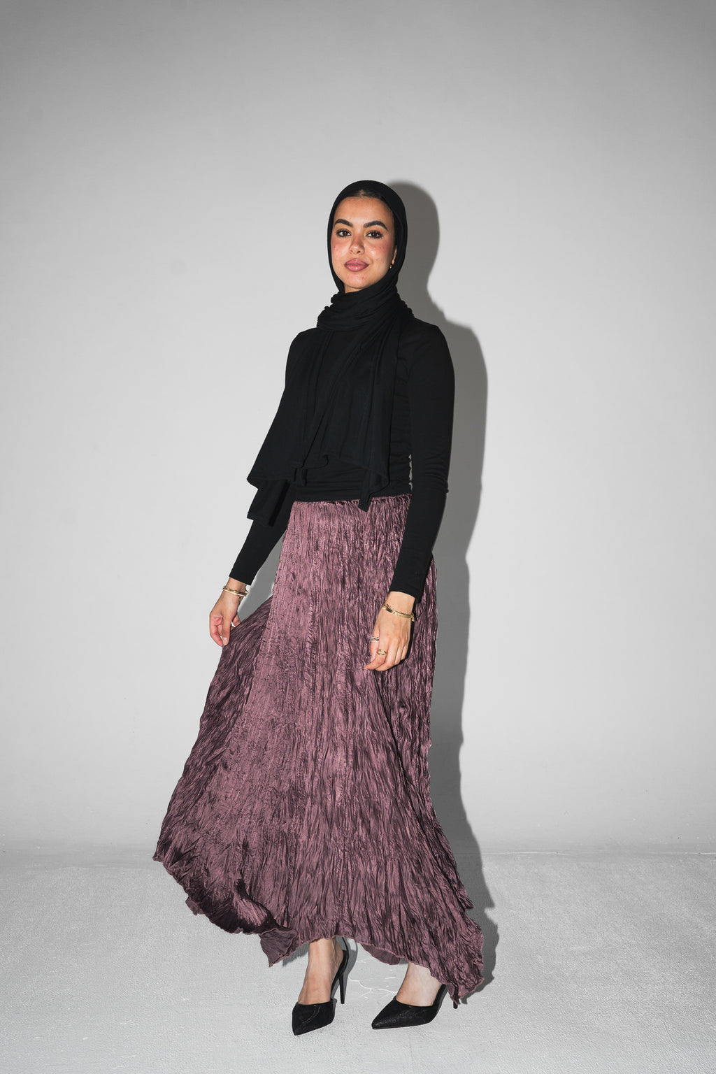 Anne Crushed skirt in Mauve wine