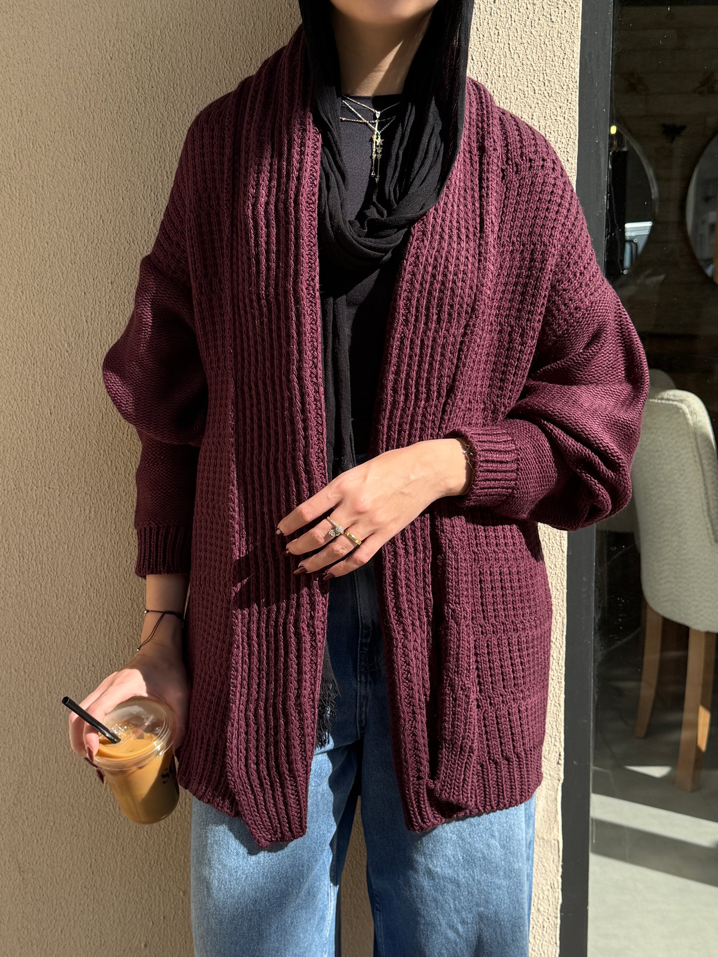 The Warm Hug Knit Cardigan in Burgundy