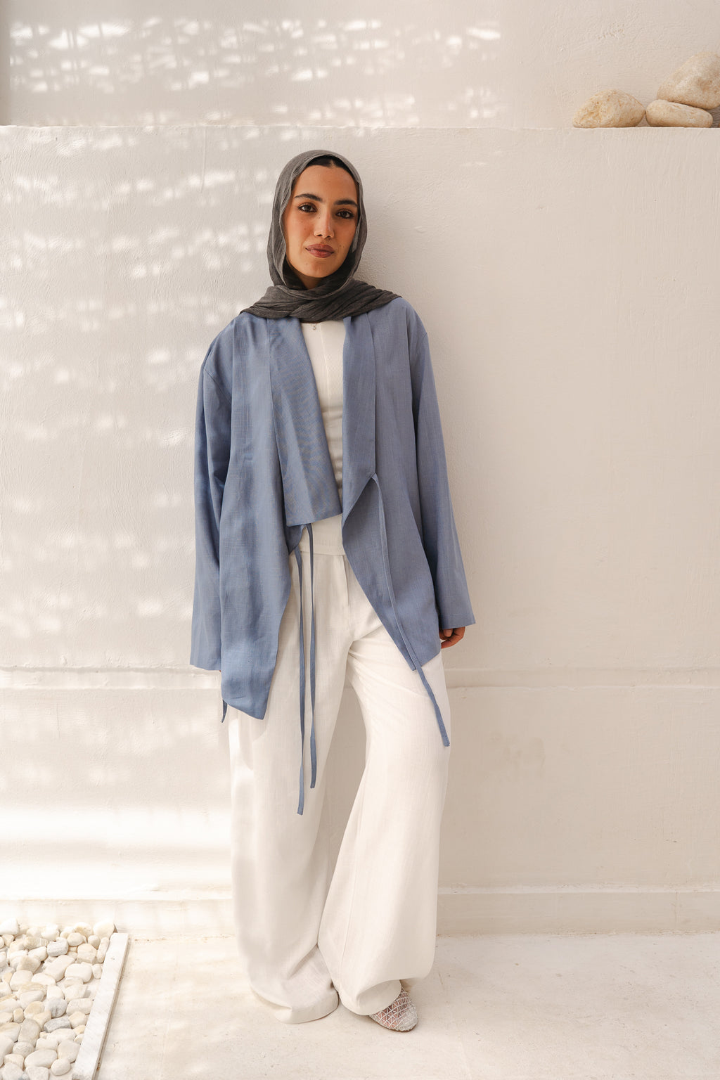Side Tie Linen Top in Blue