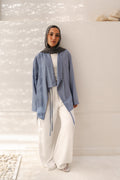 Side Tie Linen Top in Blue