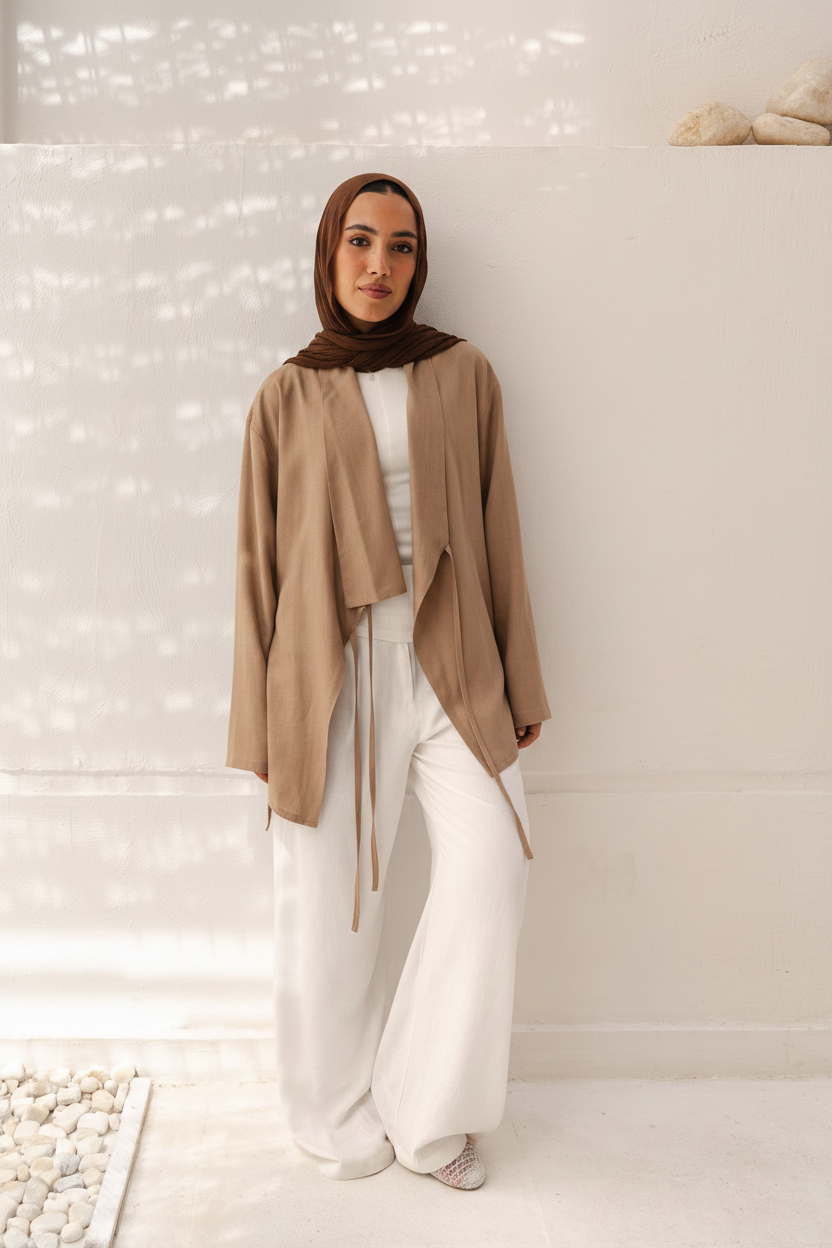 Side Tie Linen Top in Cafe