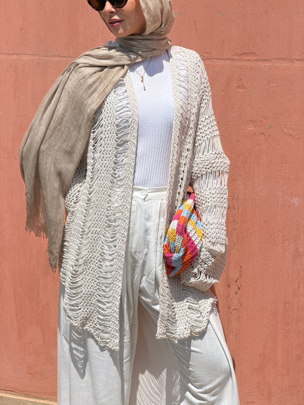 Coastal Crochet Cardigan in Off White