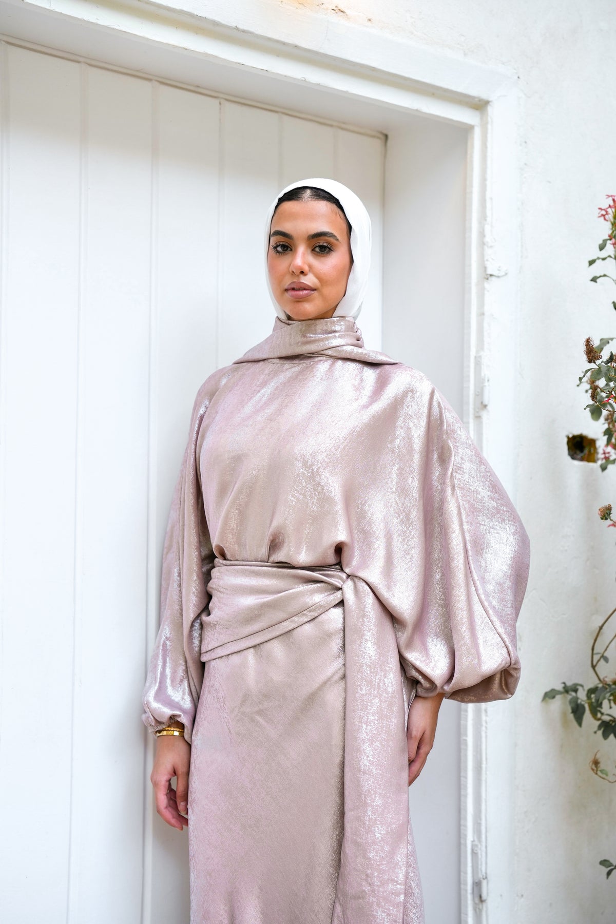 Naya Shimmer Wrap Set in Rose
