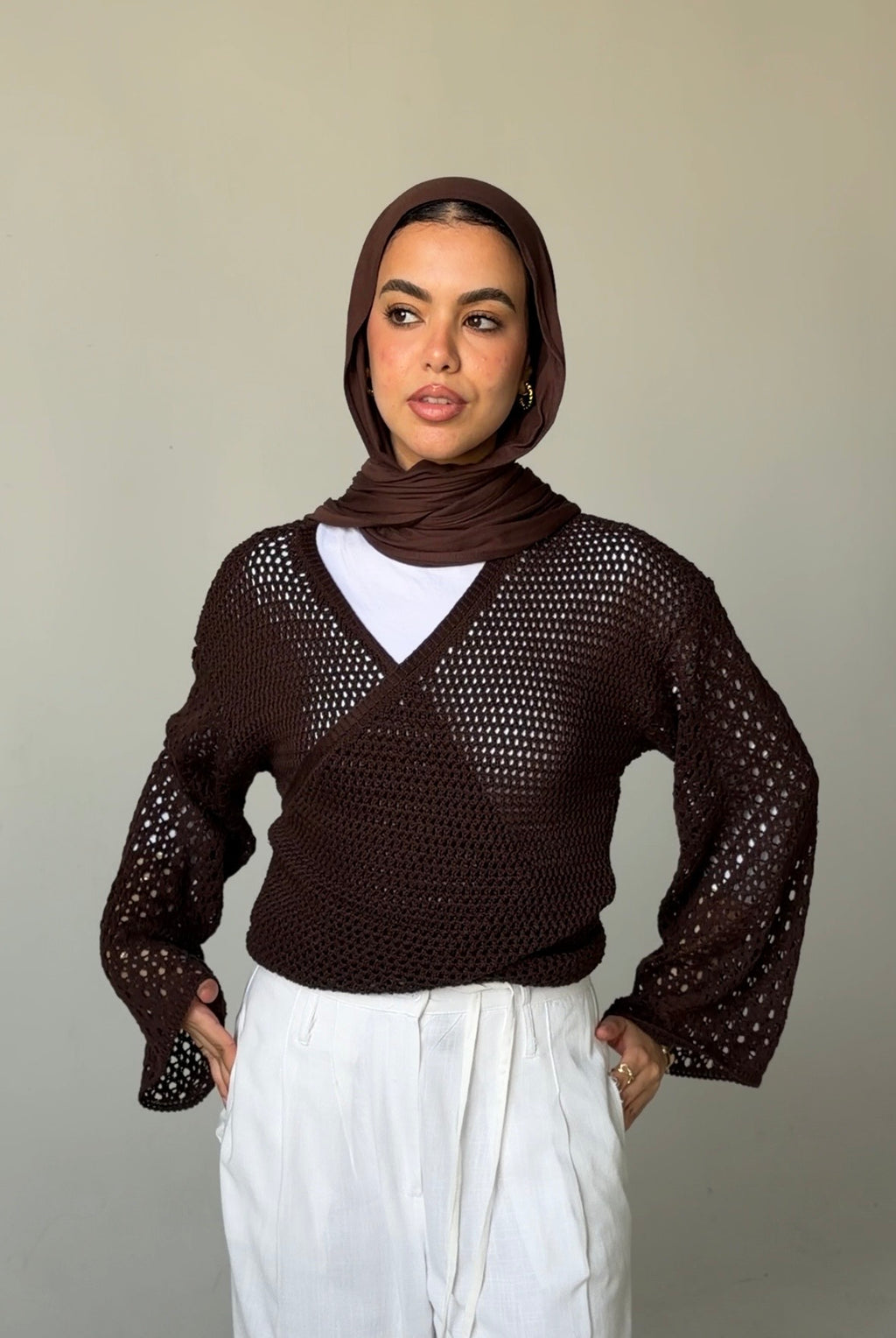 Seashell Wrap Top in Brown