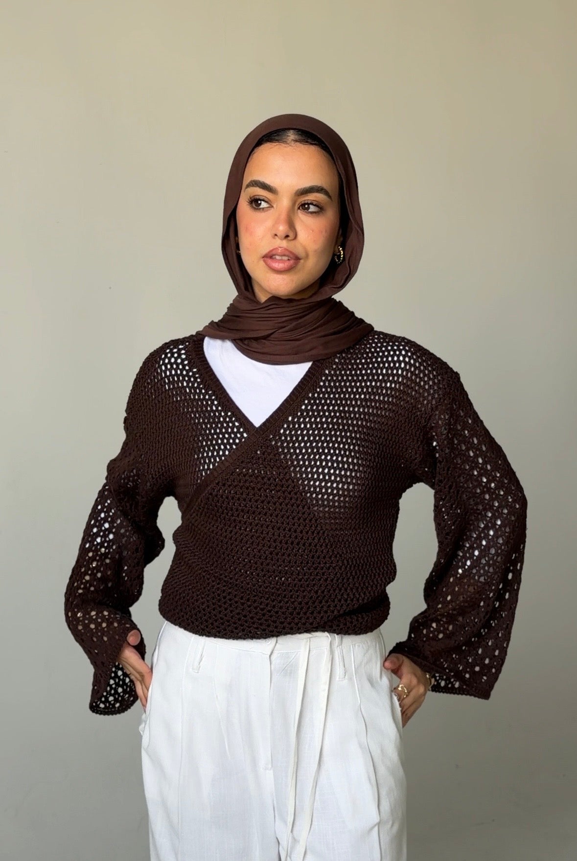 Seashell Wrap Top in Brown