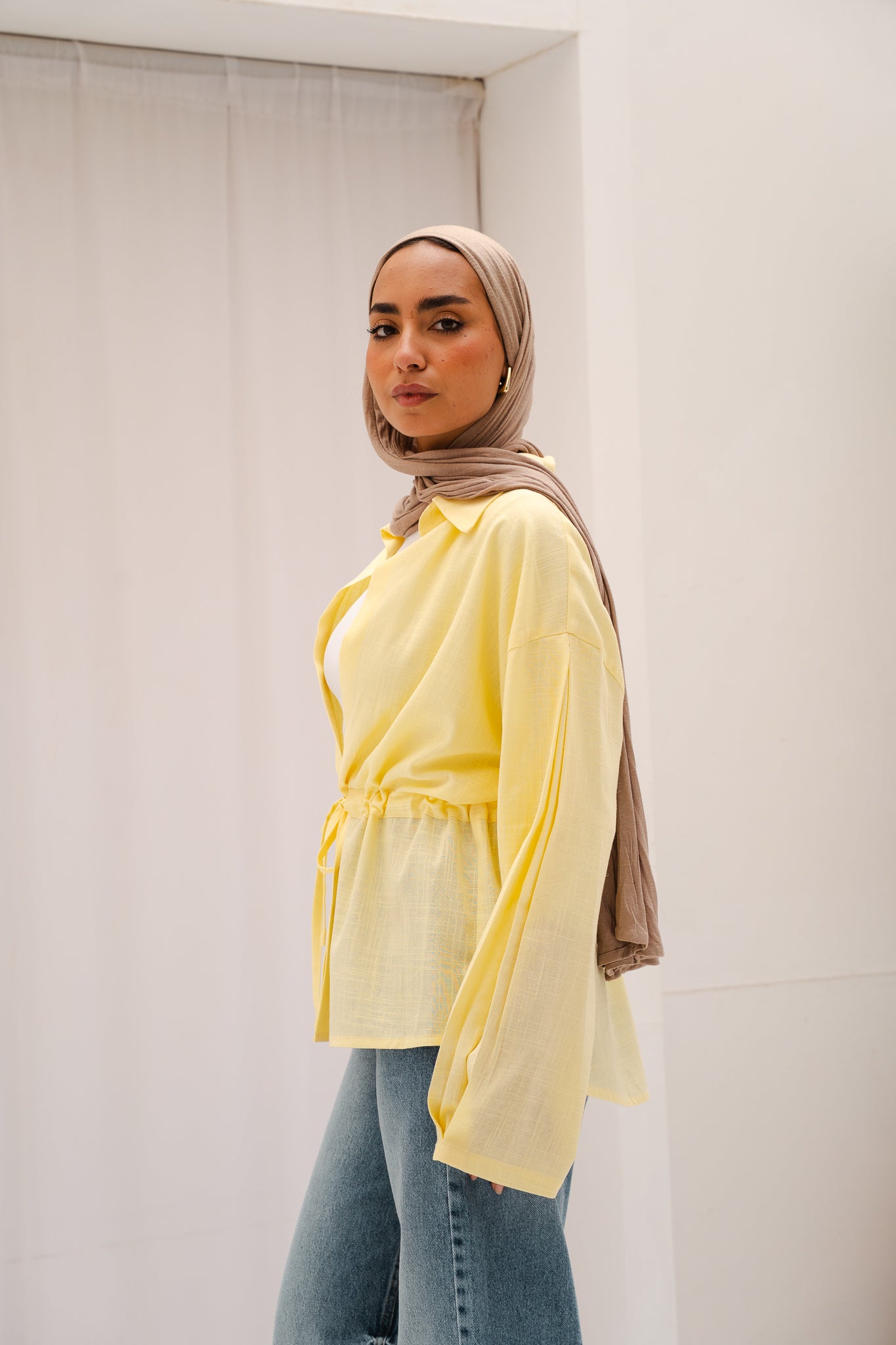 Slay You Girl Linen Top in Yellow