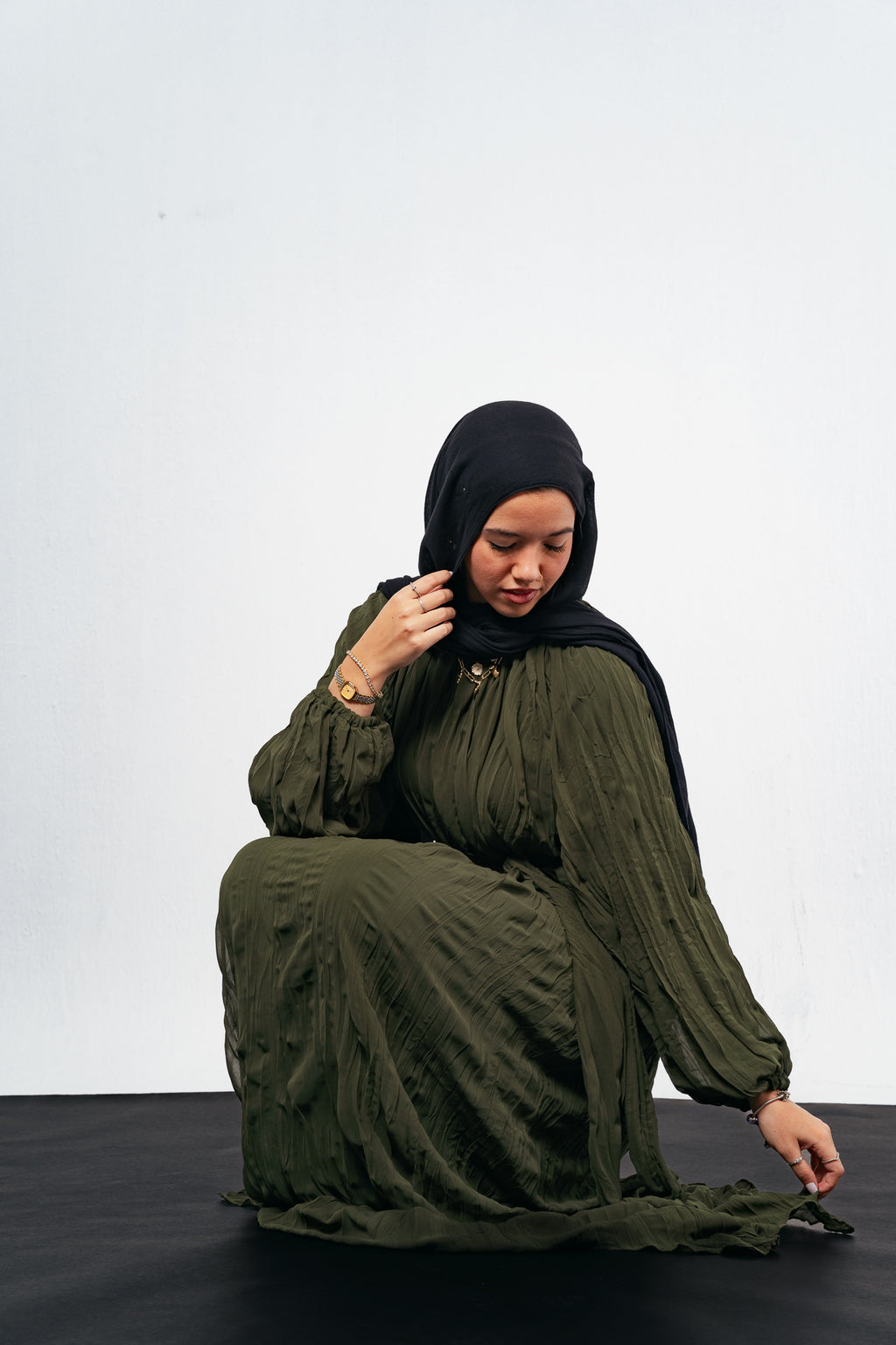 Nazly Crushed Dress in Olive