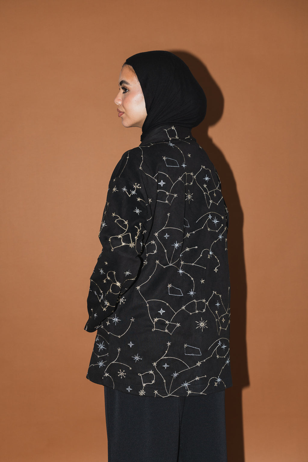 Celestial Embroidery Jacket in Black