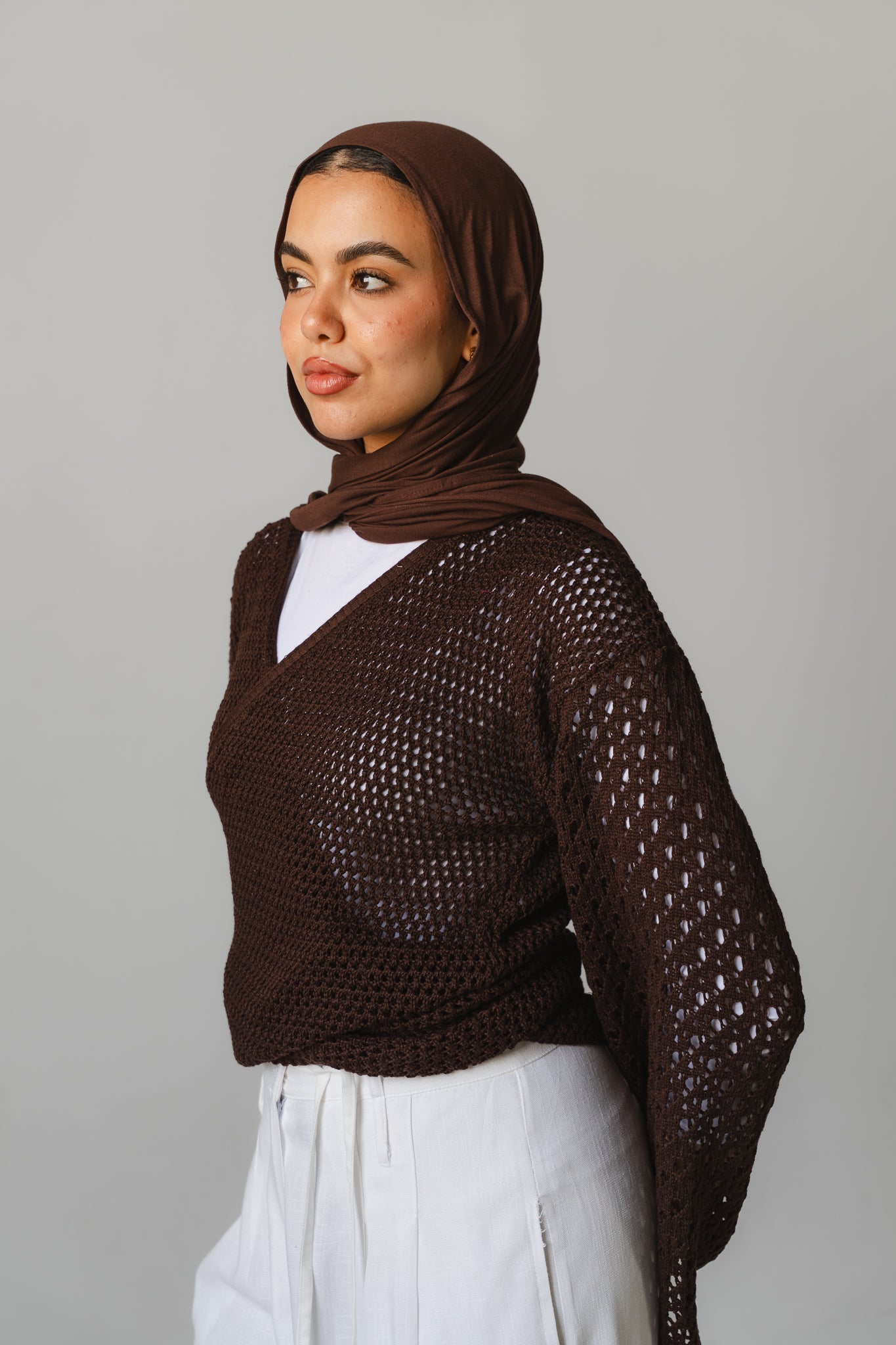 Seashell Wrap Top in Brown