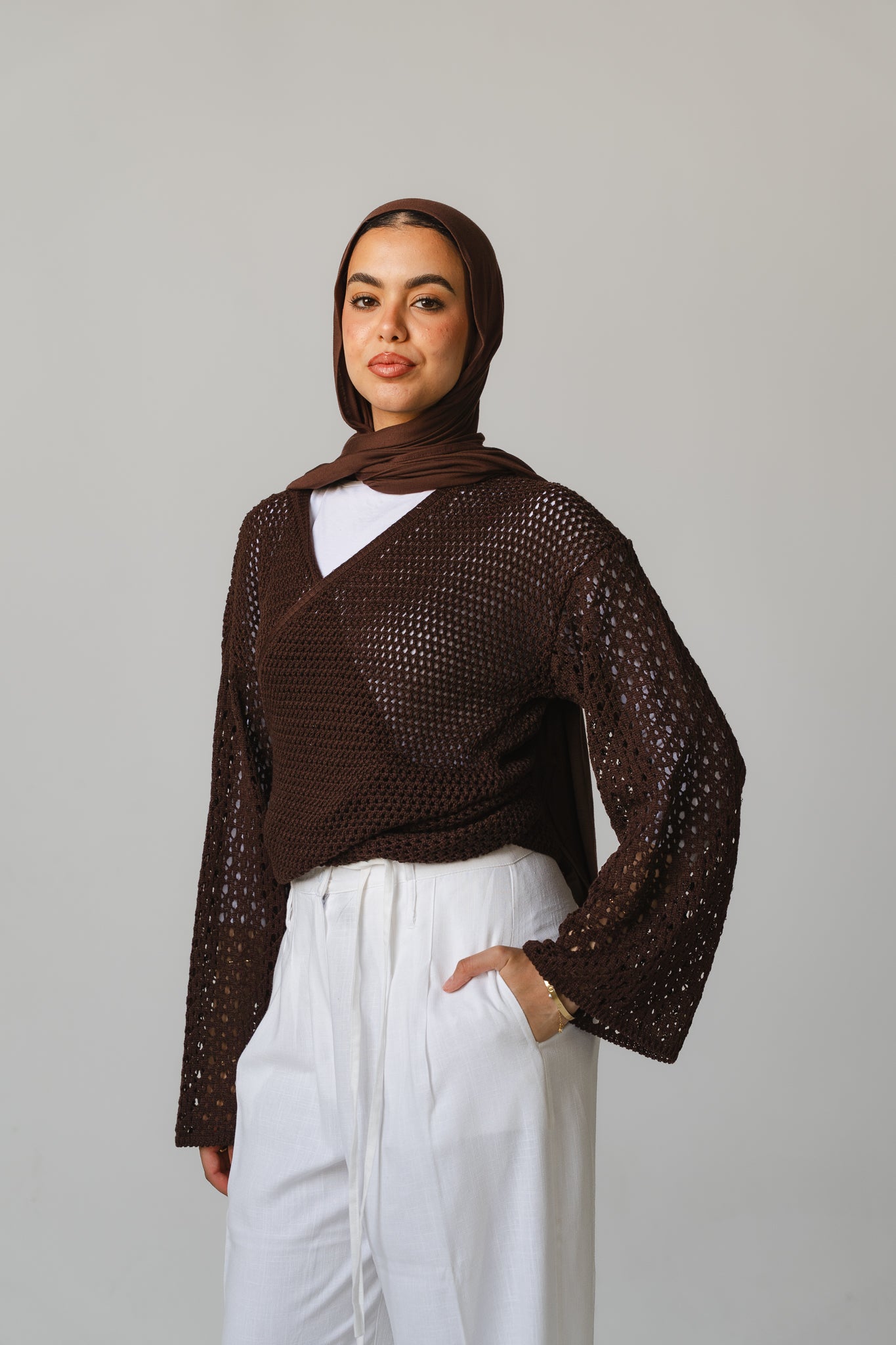 Seashell Wrap Top in Brown
