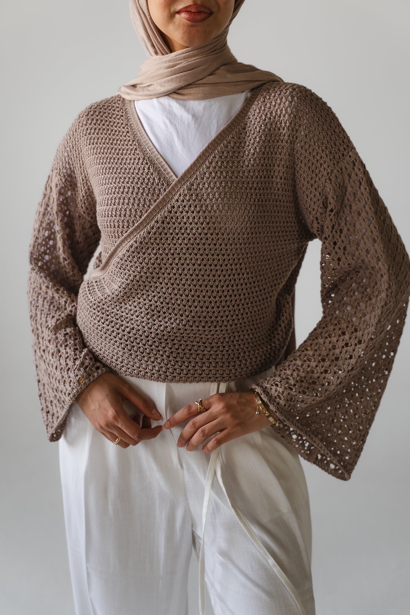 Seashell Wrap Top in Cafe
