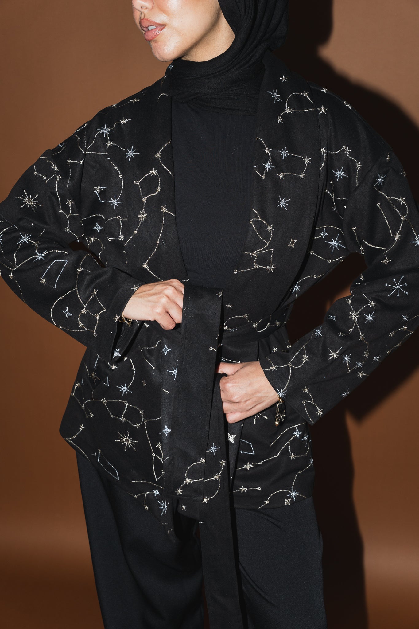 Celestial Embroidery Jacket in Black