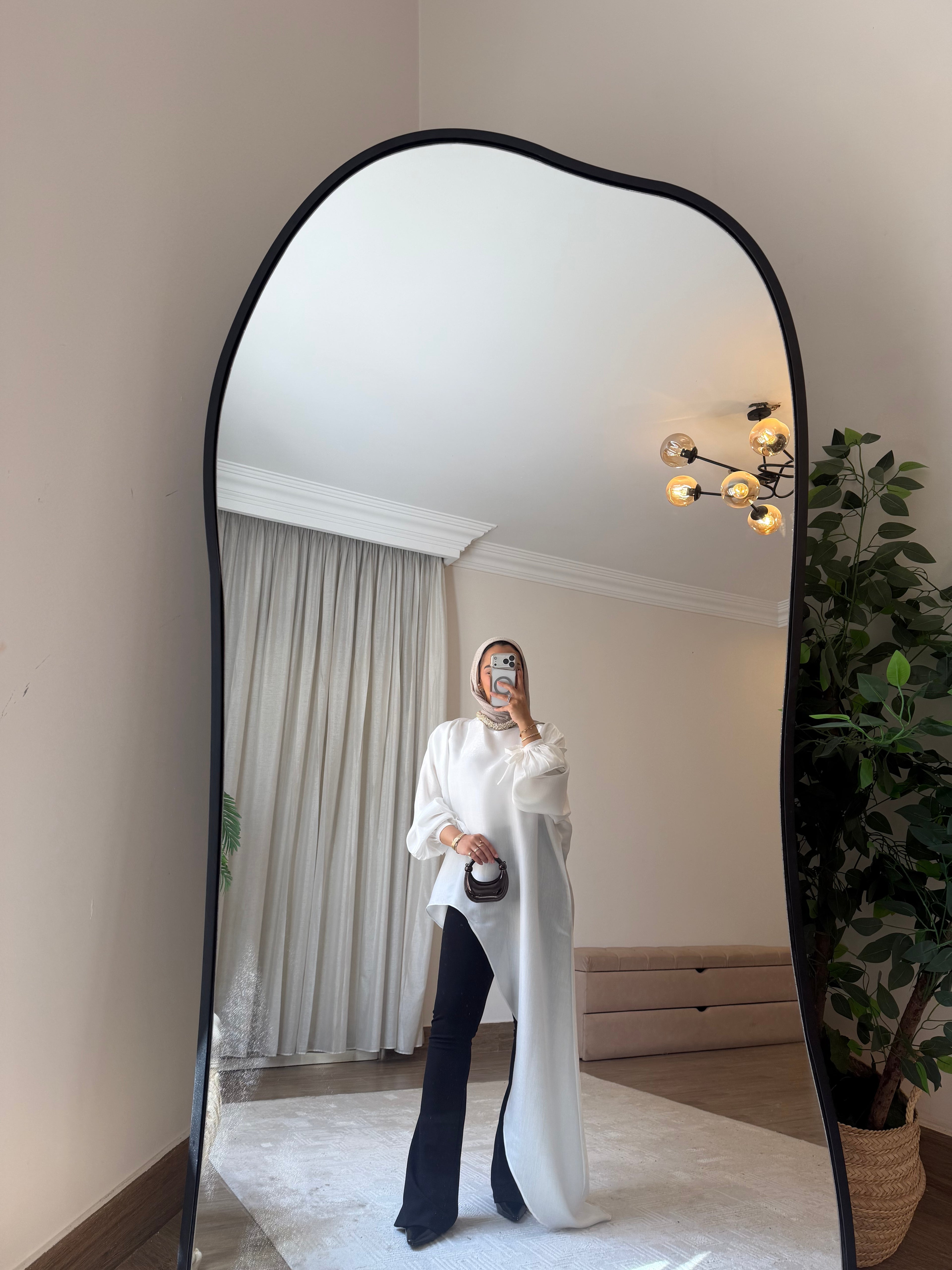 Asymmetrical Shimmer Top in White
