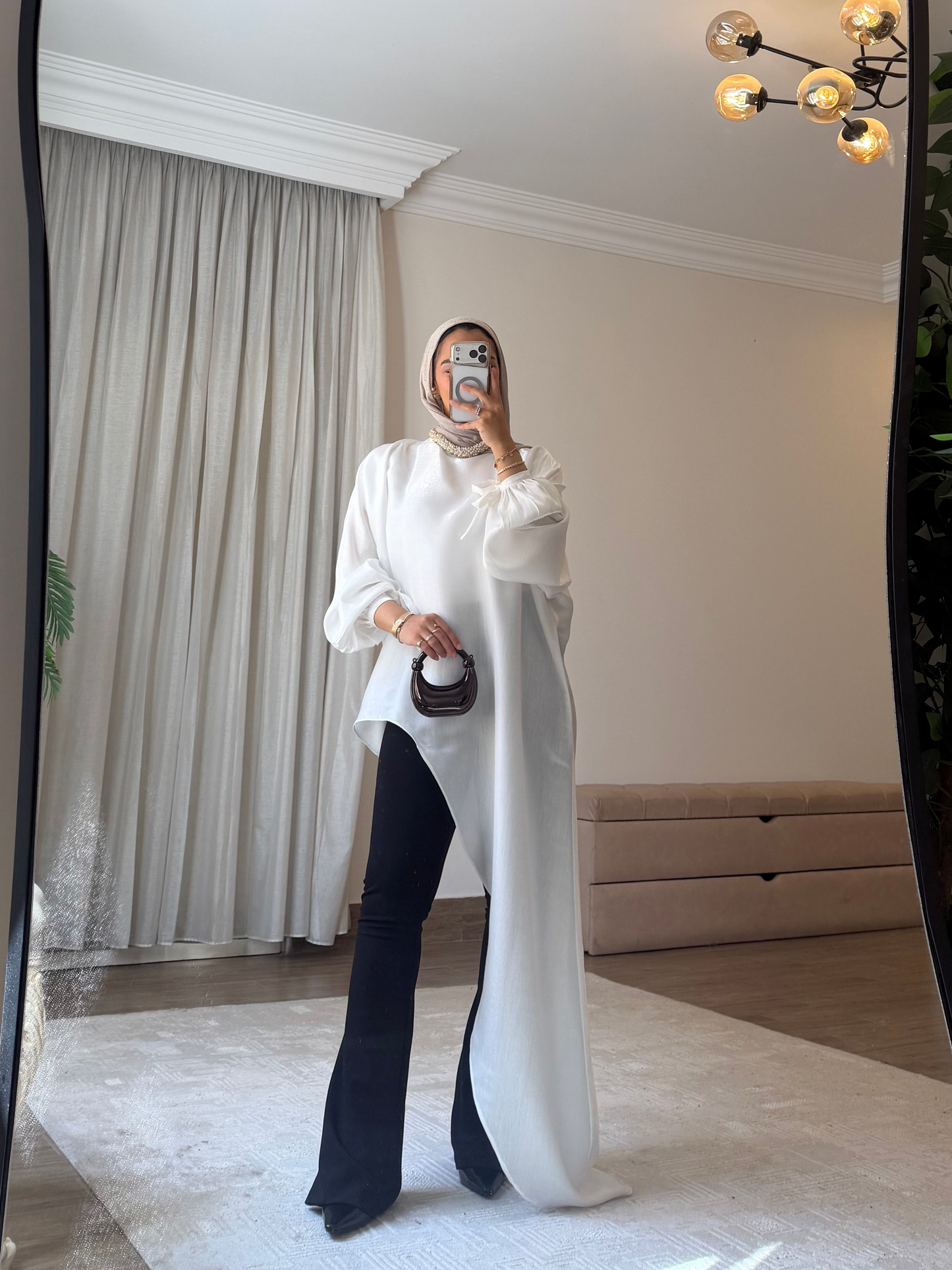 Asymmetrical Shimmer Top in White (without belt)