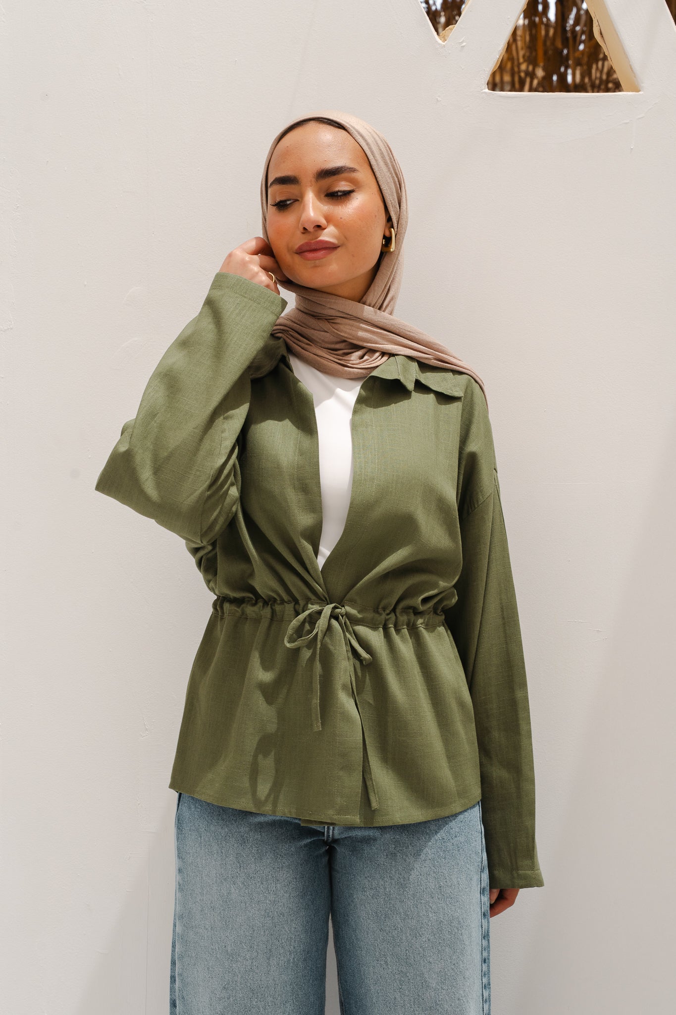 Slay You Girl Linen Top in Olive