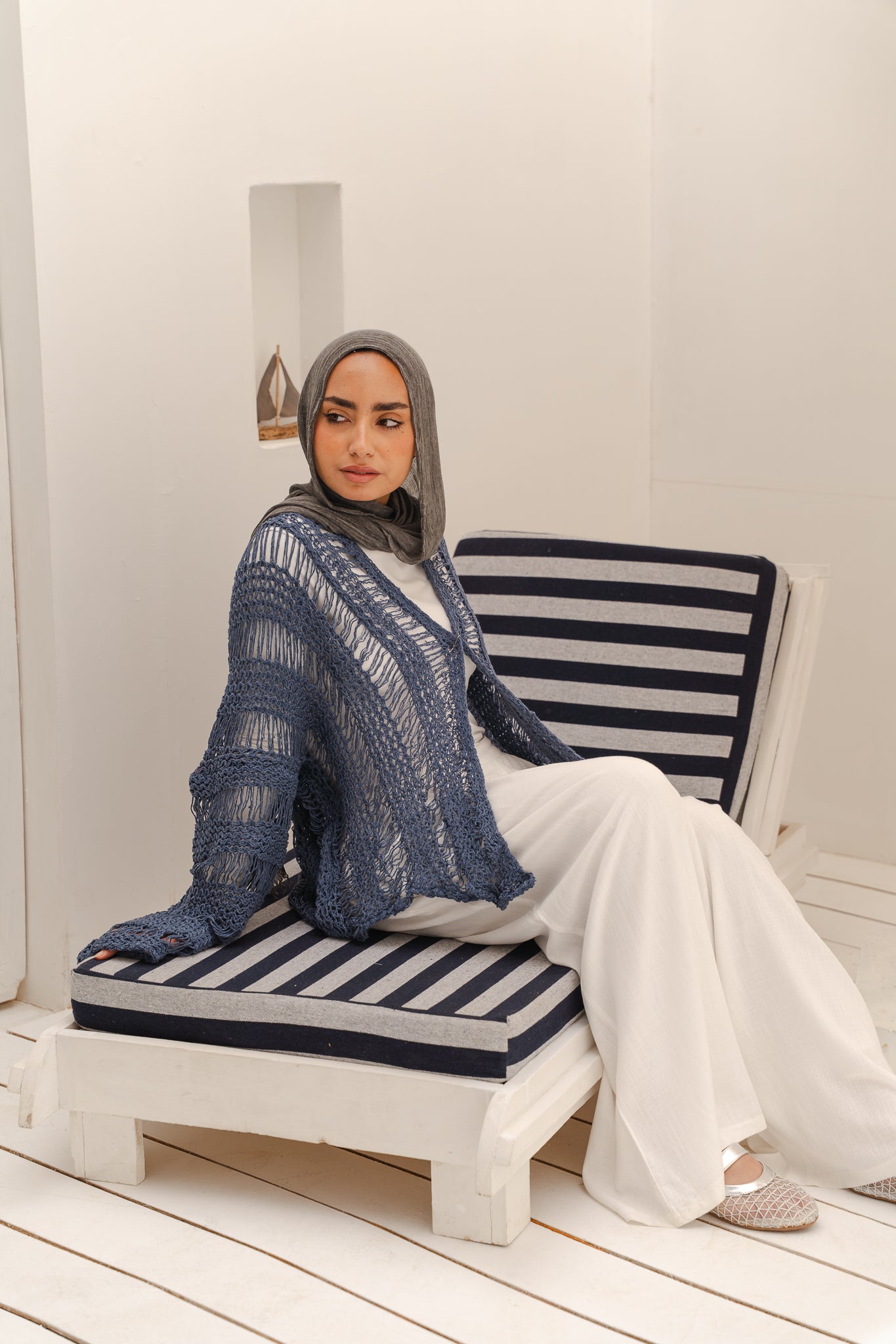 Coastal Crochet Cardigan in Blue