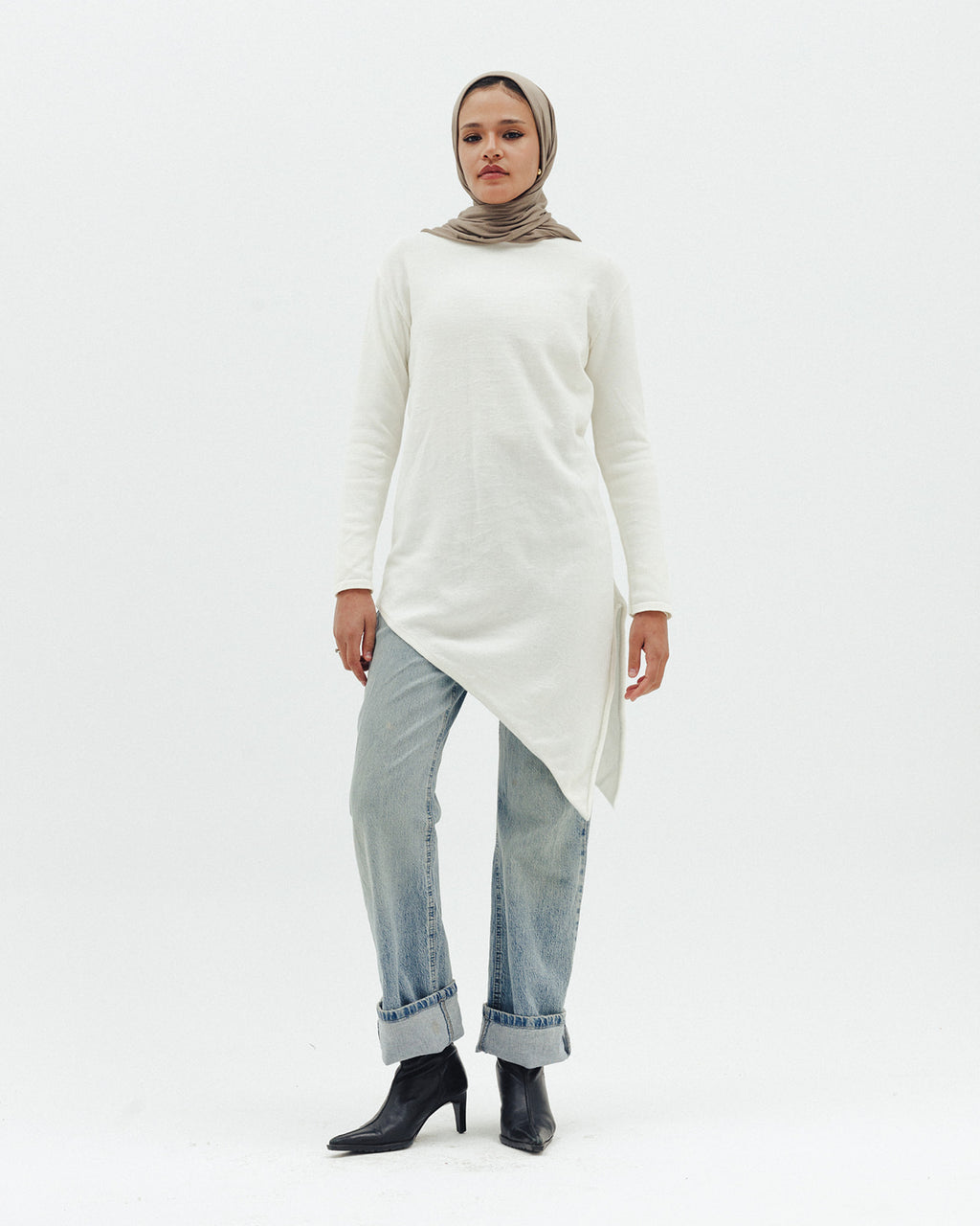 Warm Knit Asymmetrical Top in Off white