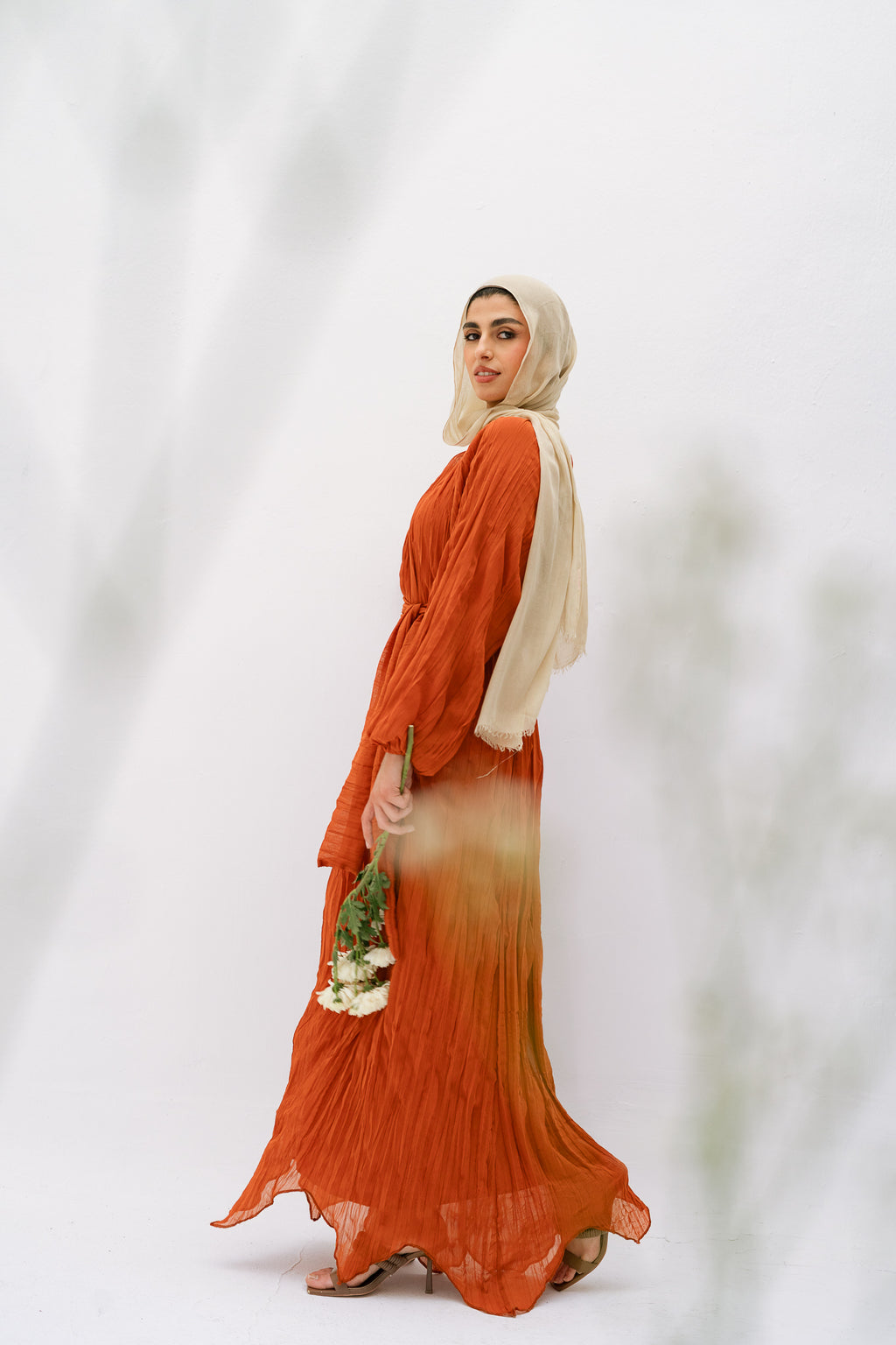 Nazly crushed dress in Rust