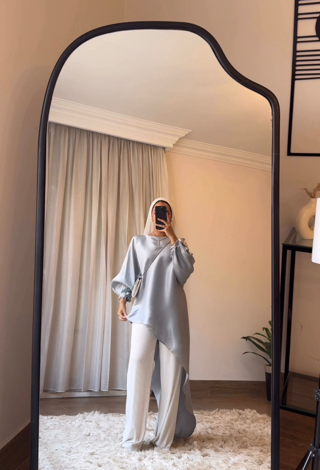 Asymmetrical Shimmer Top in Silver Blue