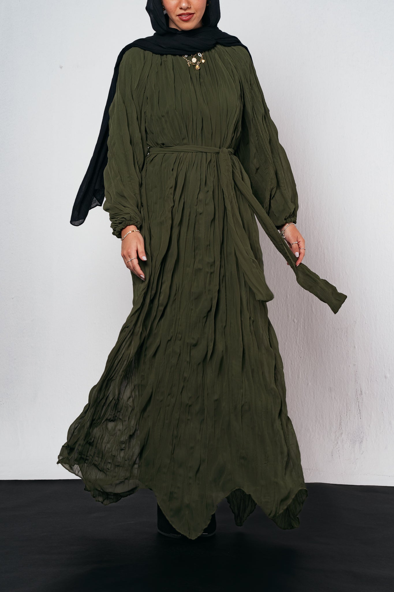 Nazly Crushed Dress in Olive